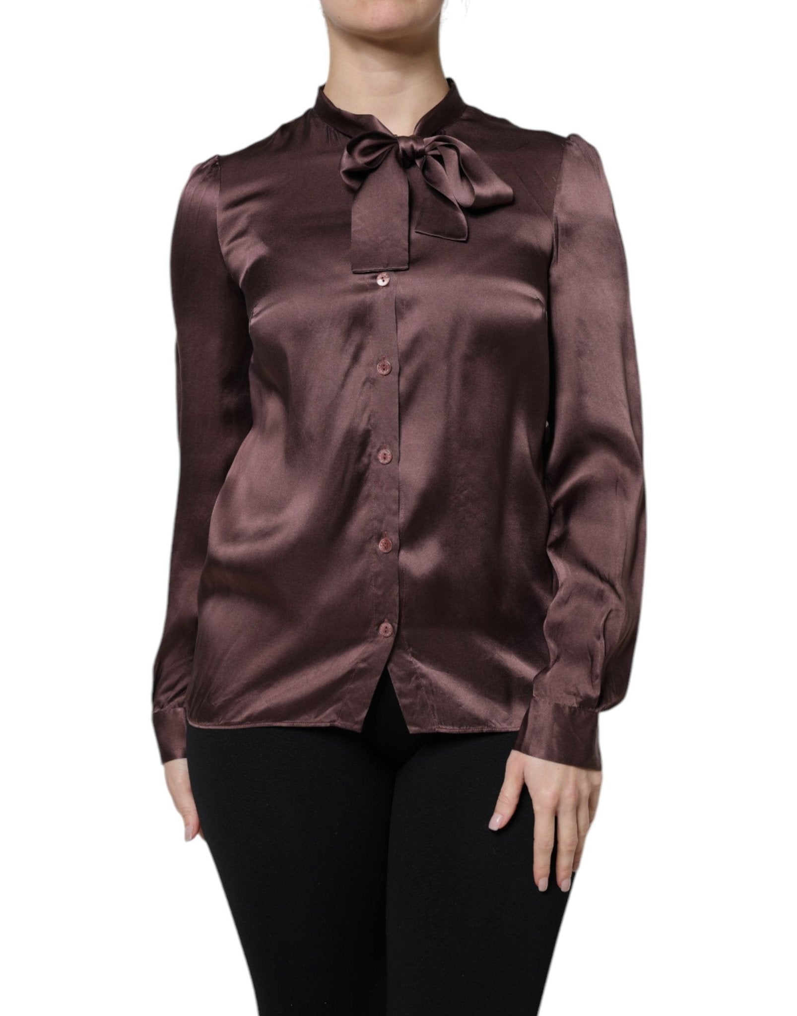 Dolce & Gabbana Violet Satin Long Sleeve Ascot Tie Shirt Top - RIMODA