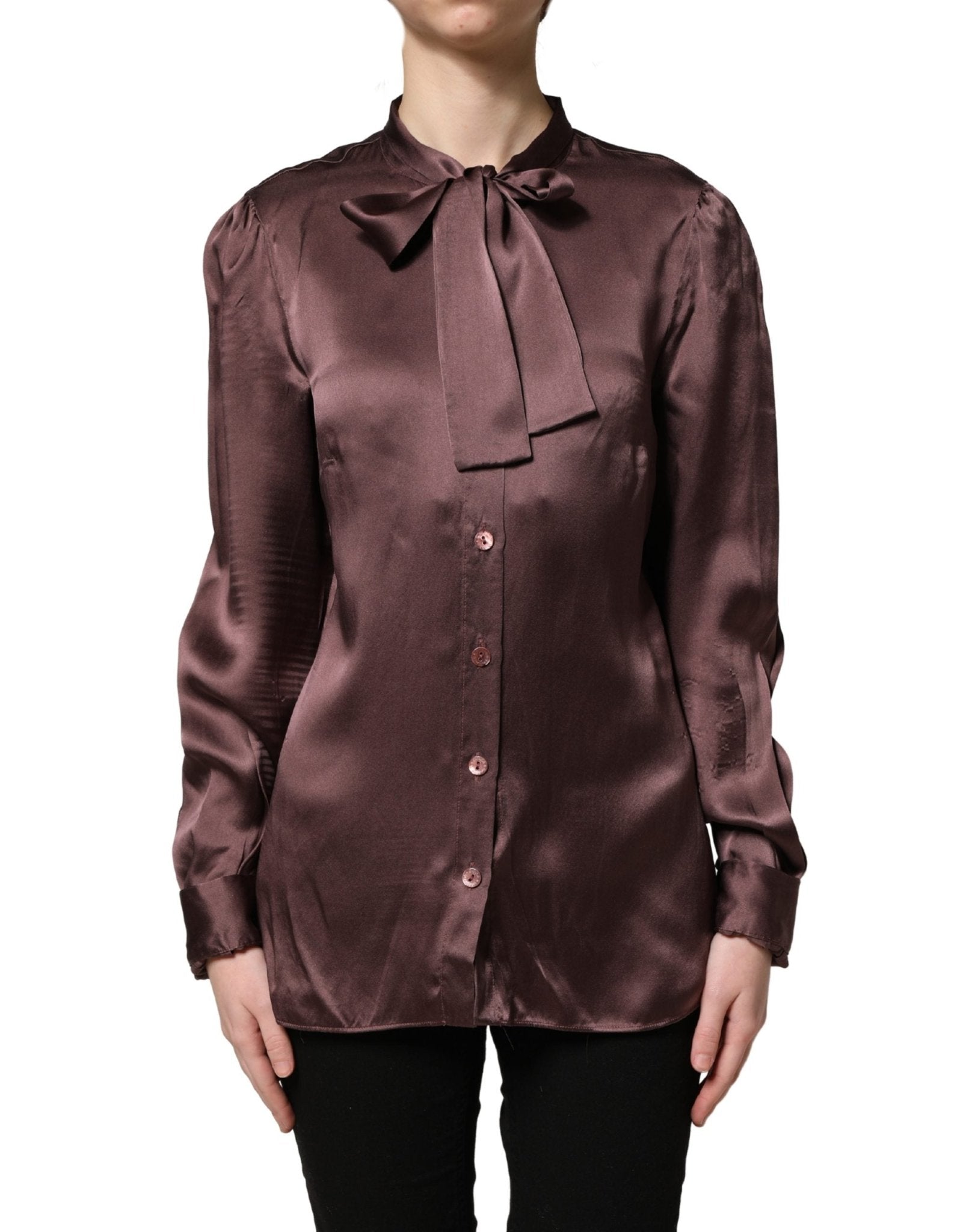 Dolce & Gabbana Violet Satin Long Sleeve Ascot Tie Shirt Top - RIMODA