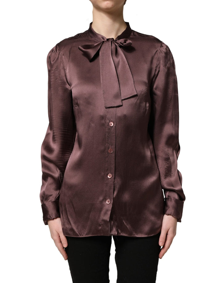 Dolce & Gabbana Violet Satin Long Sleeve Ascot Tie Shirt Top - RIMODA