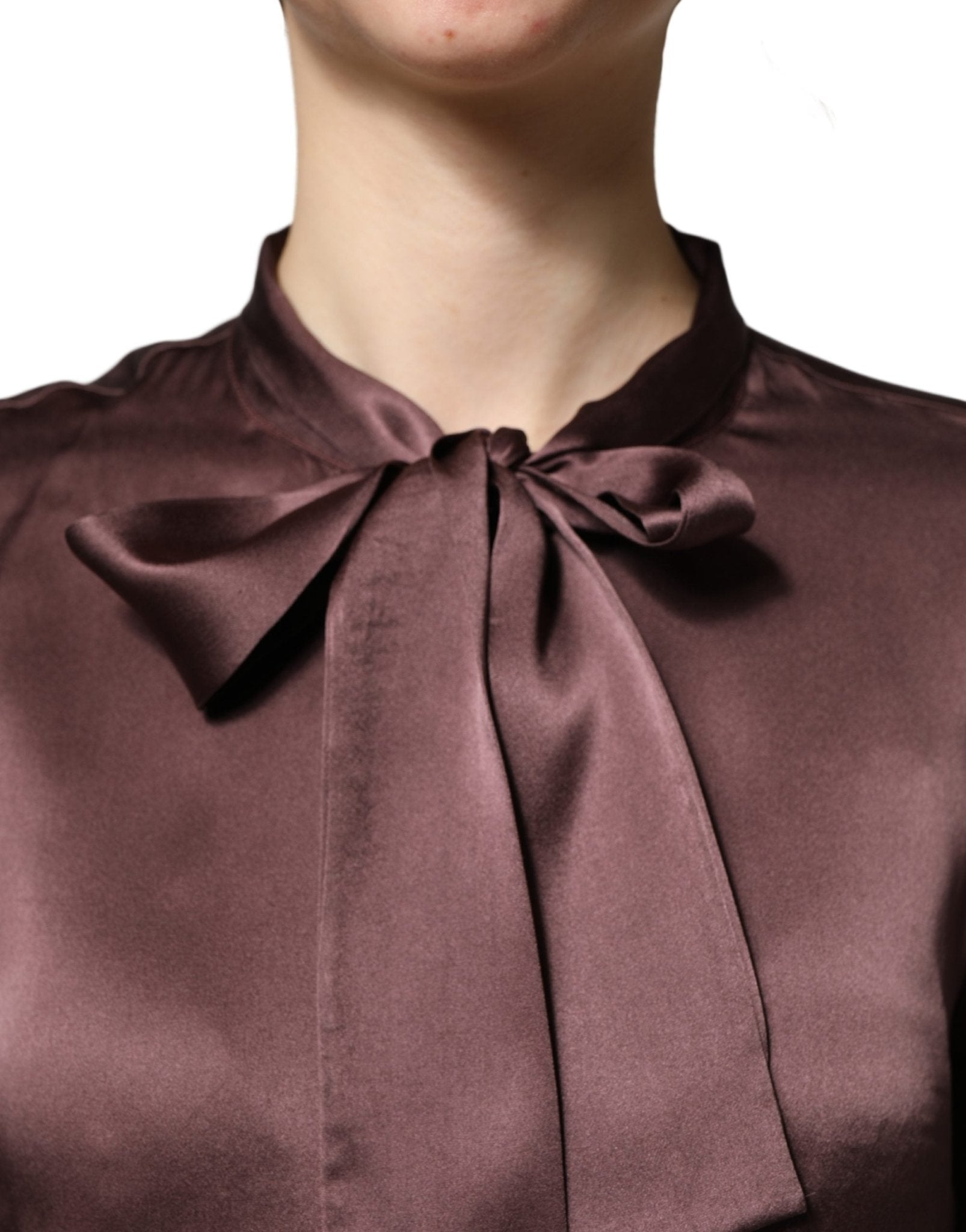 Dolce & Gabbana Violet Satin Long Sleeve Ascot Tie Shirt Top - RIMODA