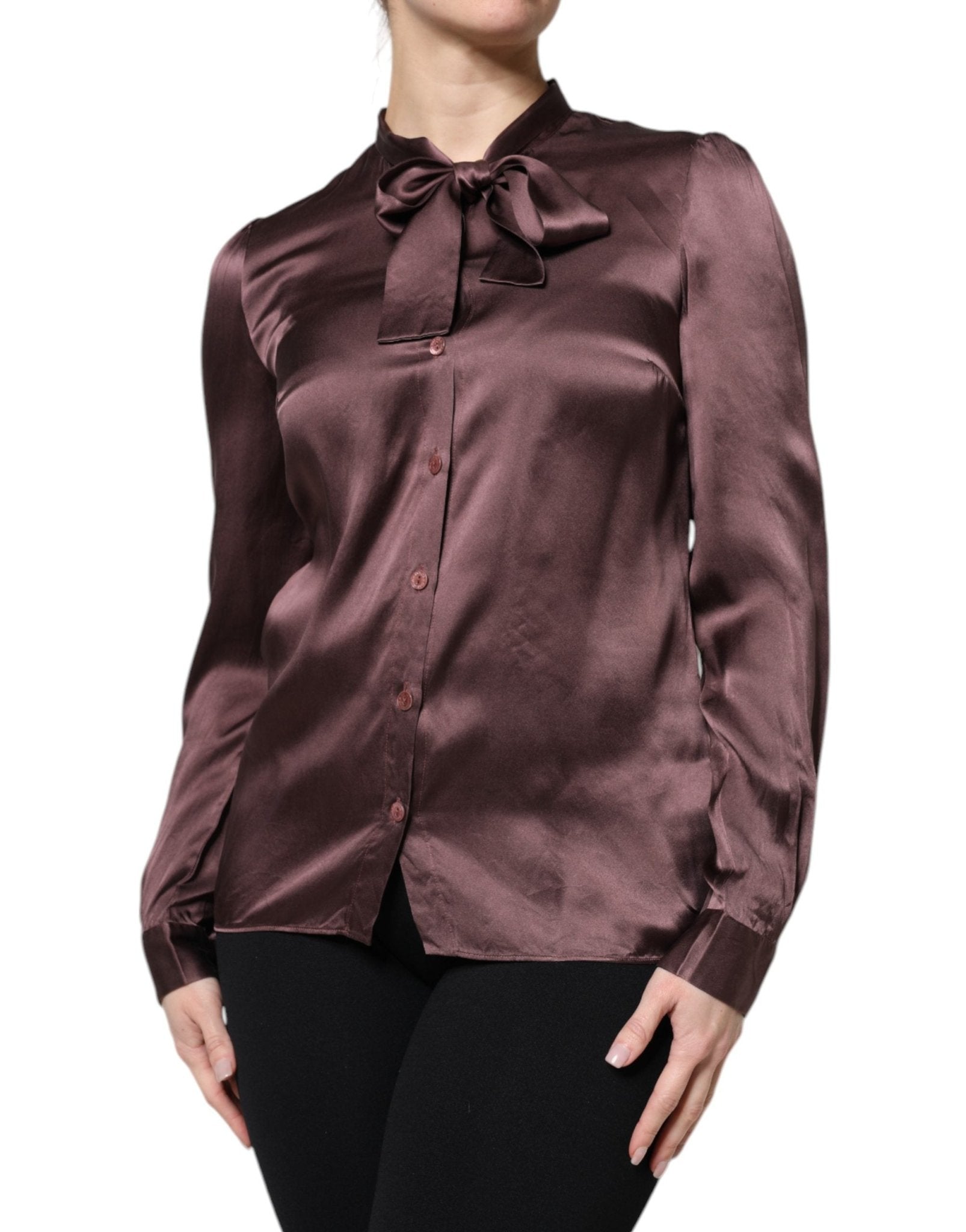 Dolce & Gabbana Violet Satin Long Sleeve Ascot Tie Shirt Top - RIMODA