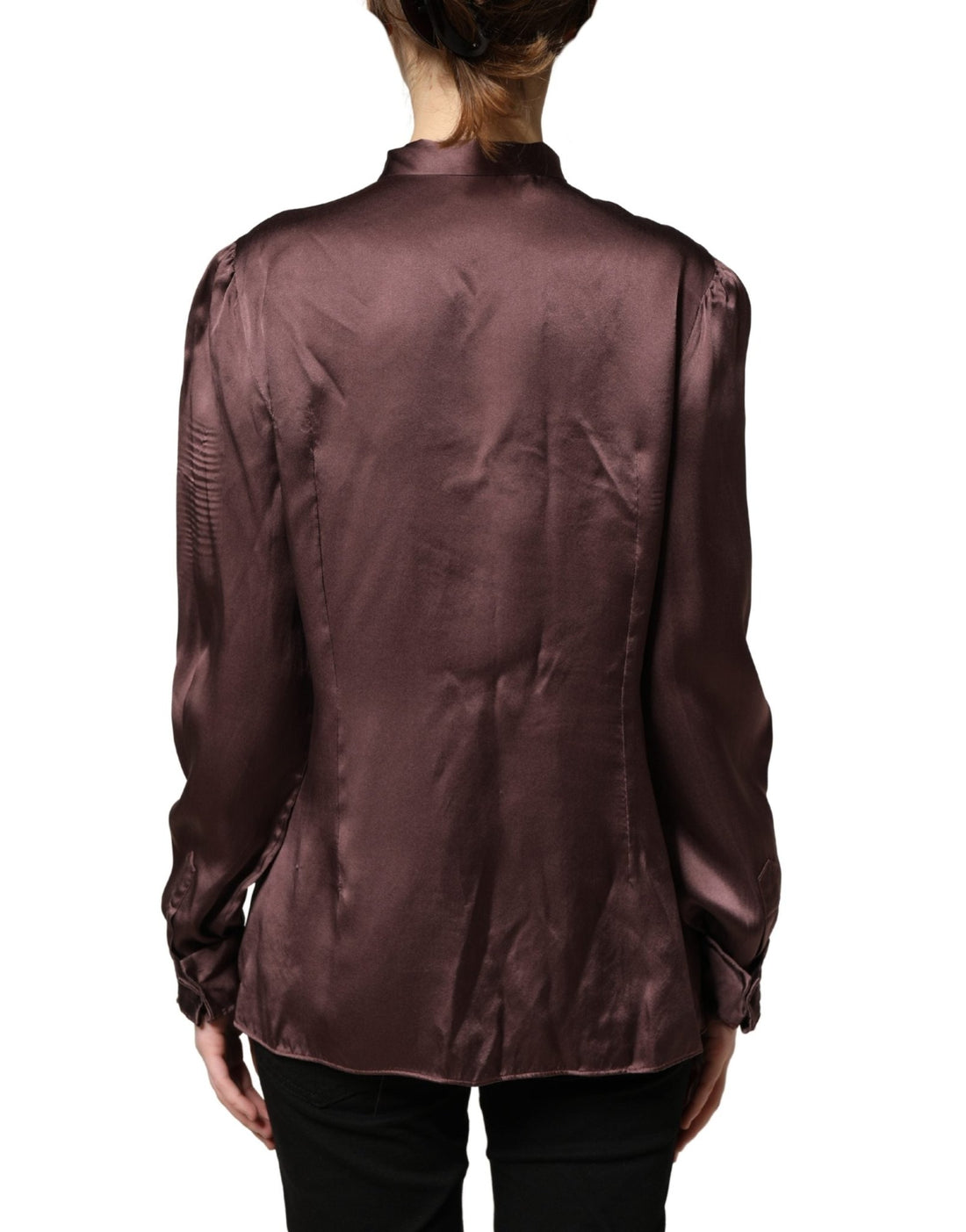 Dolce & Gabbana Violet Satin Long Sleeve Ascot Tie Shirt Top - RIMODA