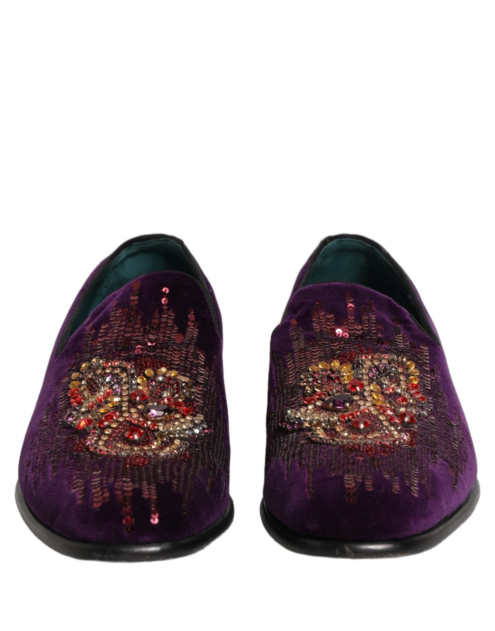Dolce & Gabbana Violet Velvet Rhinestone Sequin Loafers Shoes - RIMODA