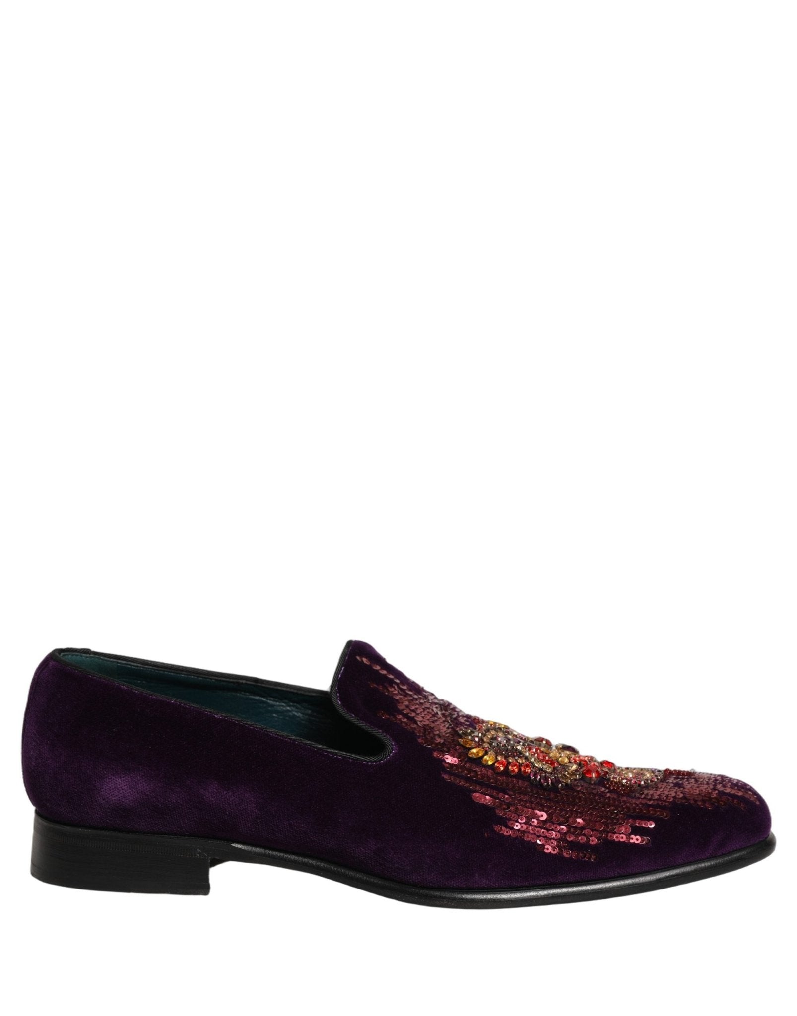 Dolce & Gabbana Violet Velvet Rhinestone Sequin Loafers Shoes - RIMODA