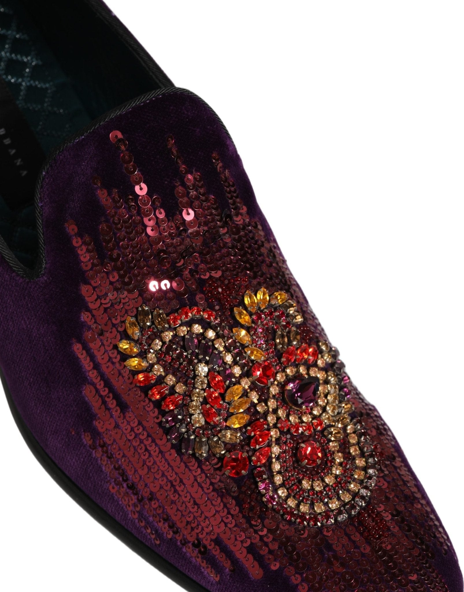 Dolce & Gabbana Violet Velvet Rhinestone Sequin Loafers Shoes - RIMODA