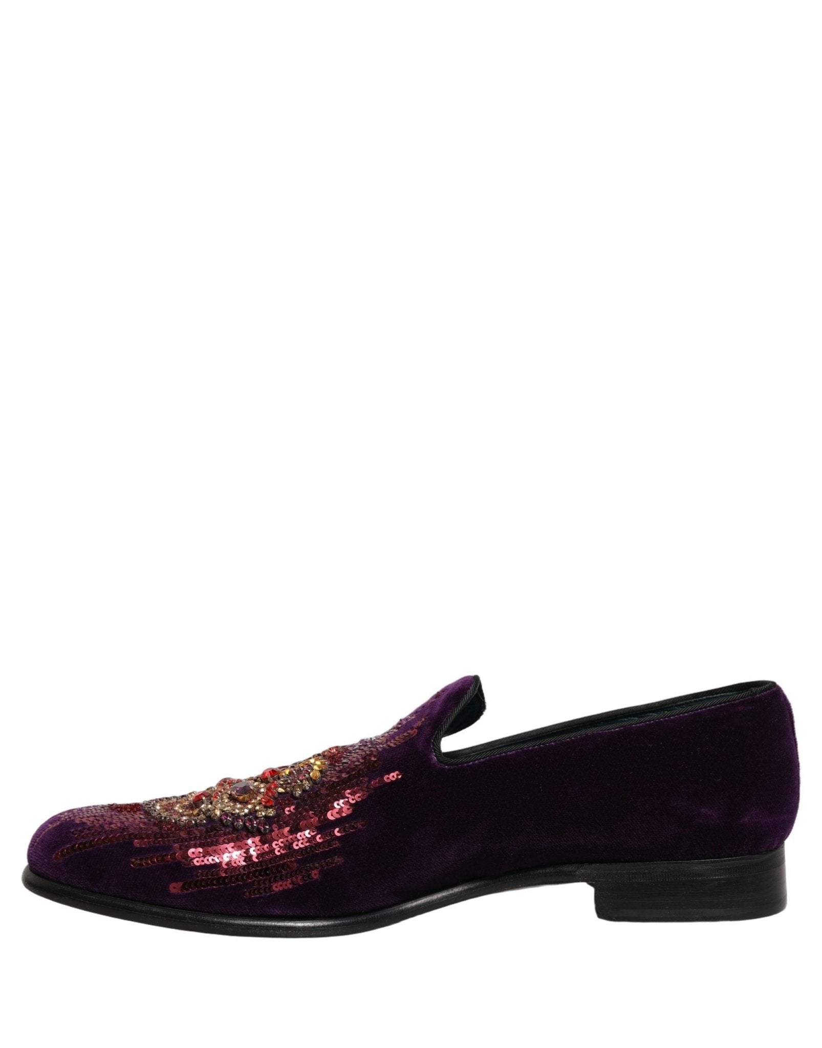 Dolce & Gabbana Violet Velvet Rhinestone Sequin Loafers Shoes - RIMODA