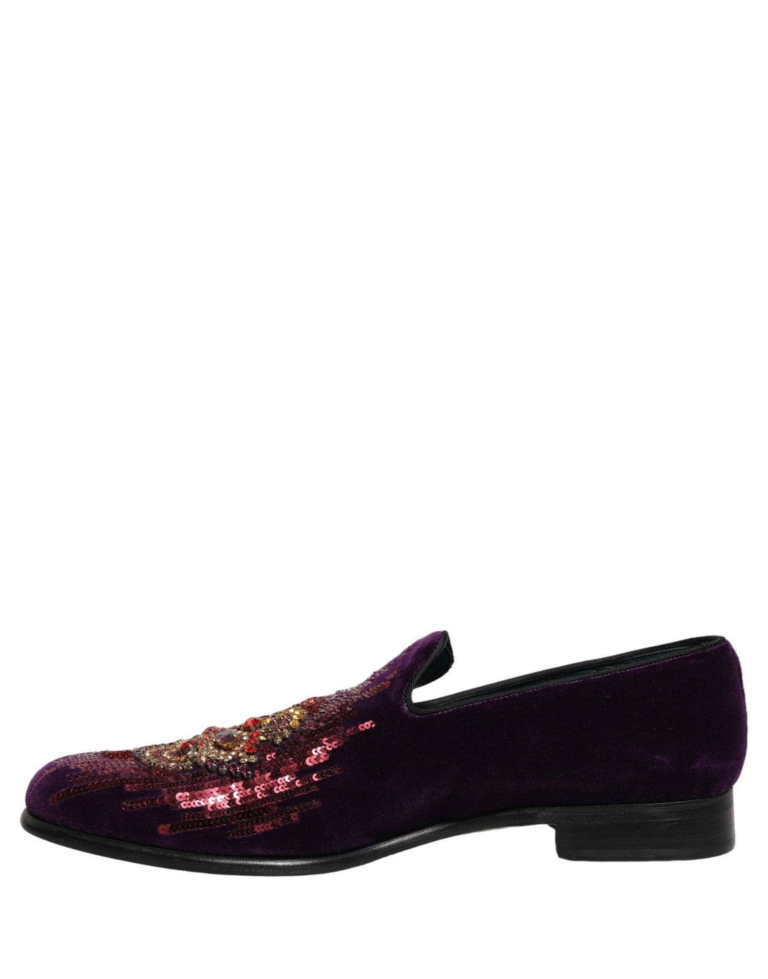 Dolce & Gabbana Violet Velvet Rhinestone Sequin Loafers Shoes - RIMODA