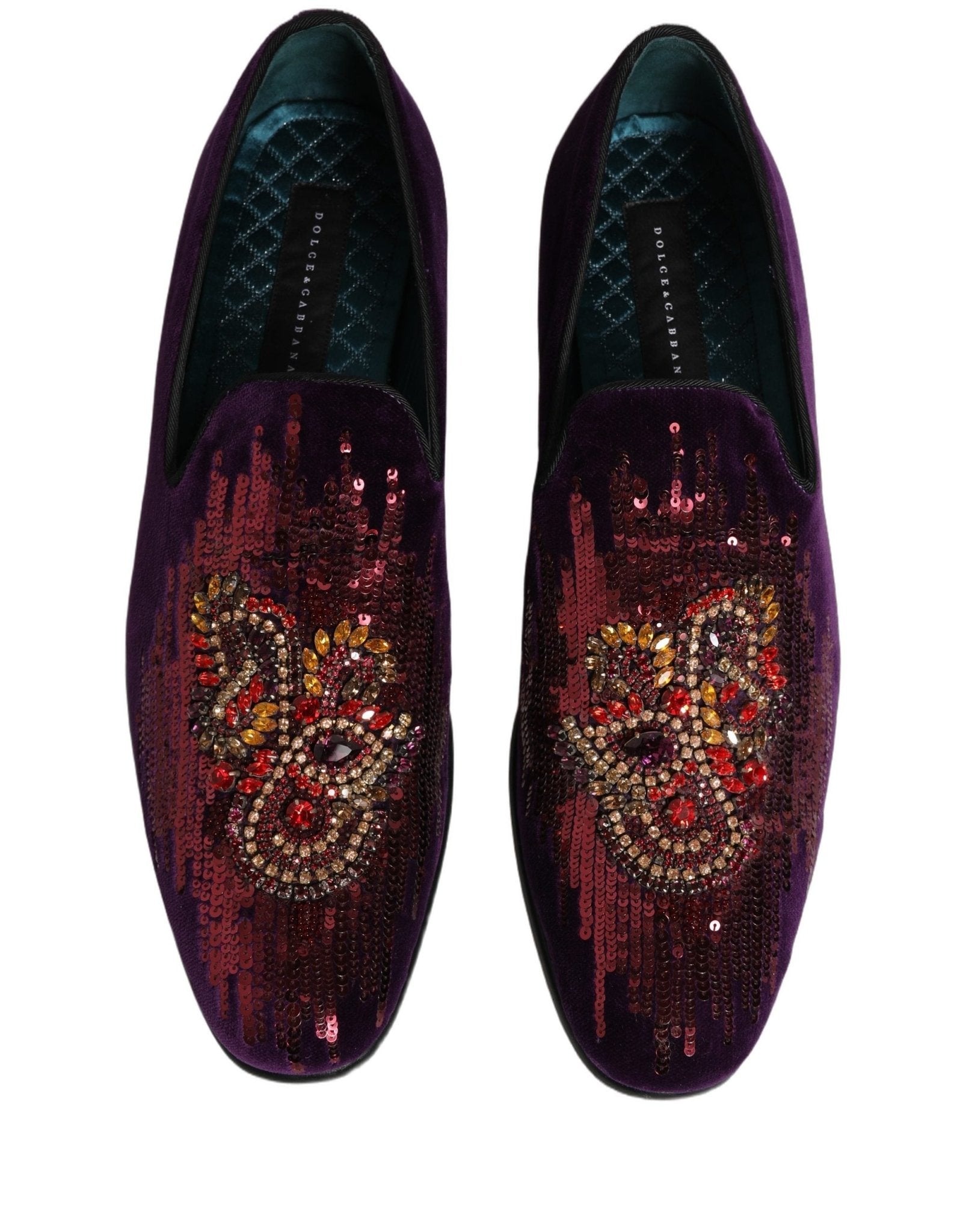 Dolce & Gabbana Violet Velvet Rhinestone Sequin Loafers Shoes - RIMODA