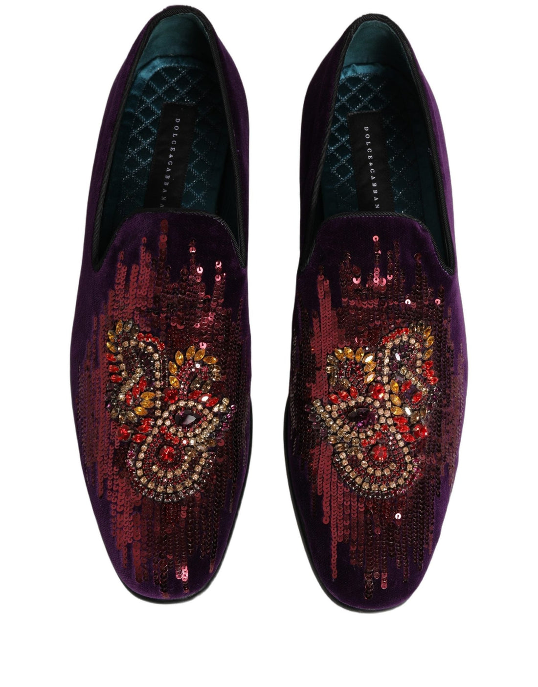 Dolce & Gabbana Violet Velvet Rhinestone Sequin Loafers Shoes - RIMODA