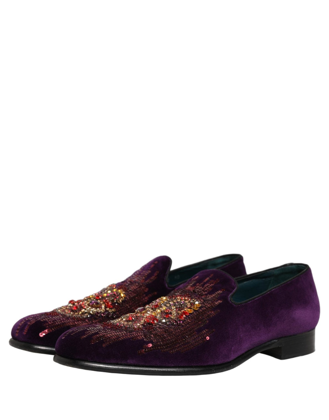 Dolce & Gabbana Violet Velvet Rhinestone Sequin Loafers Shoes - RIMODA