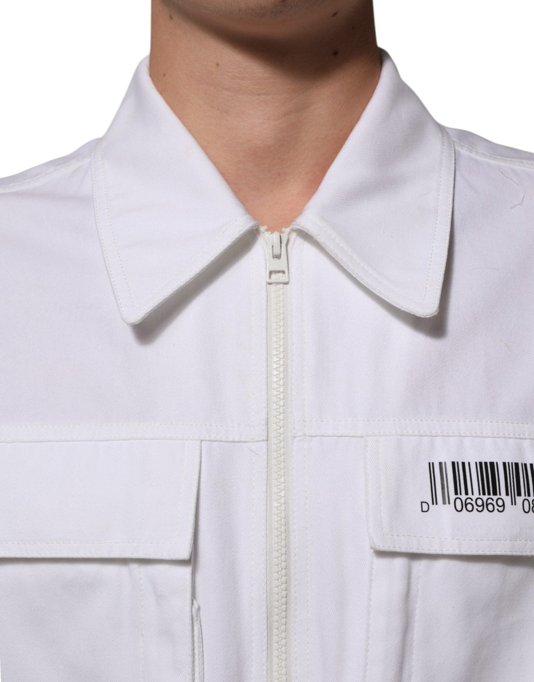 Dolce & Gabbana White Barcode Patch Utility Zip Jumpsuit Pants - RIMODA
