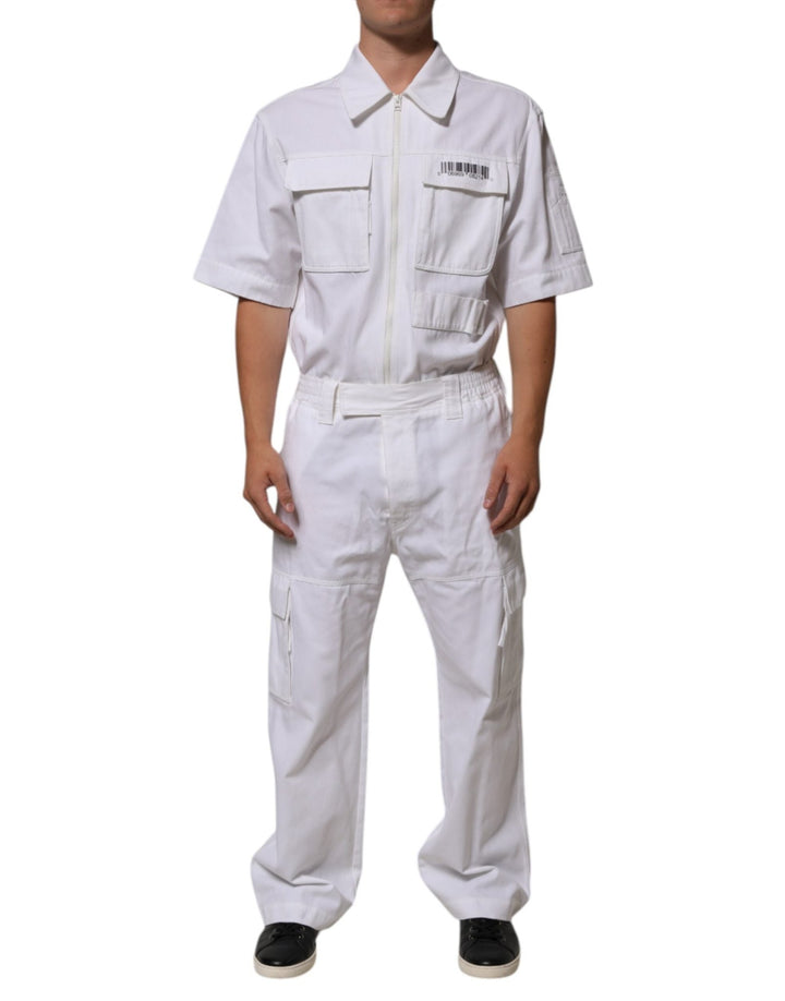 Dolce & Gabbana White Barcode Patch Utility Zip Jumpsuit Pants - RIMODA