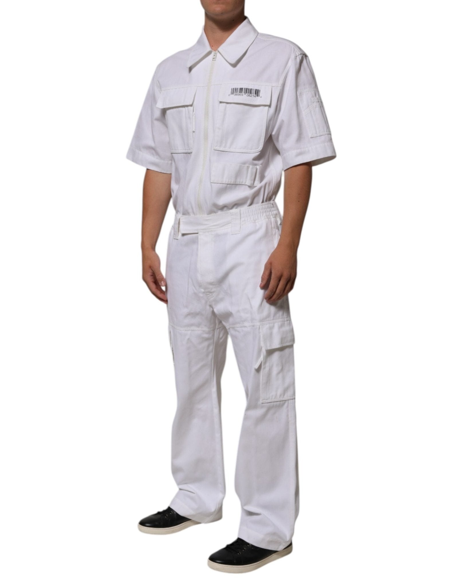 Dolce & Gabbana White Barcode Patch Utility Zip Jumpsuit Pants - RIMODA