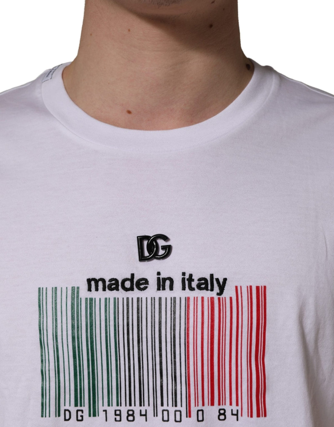 Dolce & Gabbana White Barcode Print Cotton Crew Neck T-shirt - RIMODA