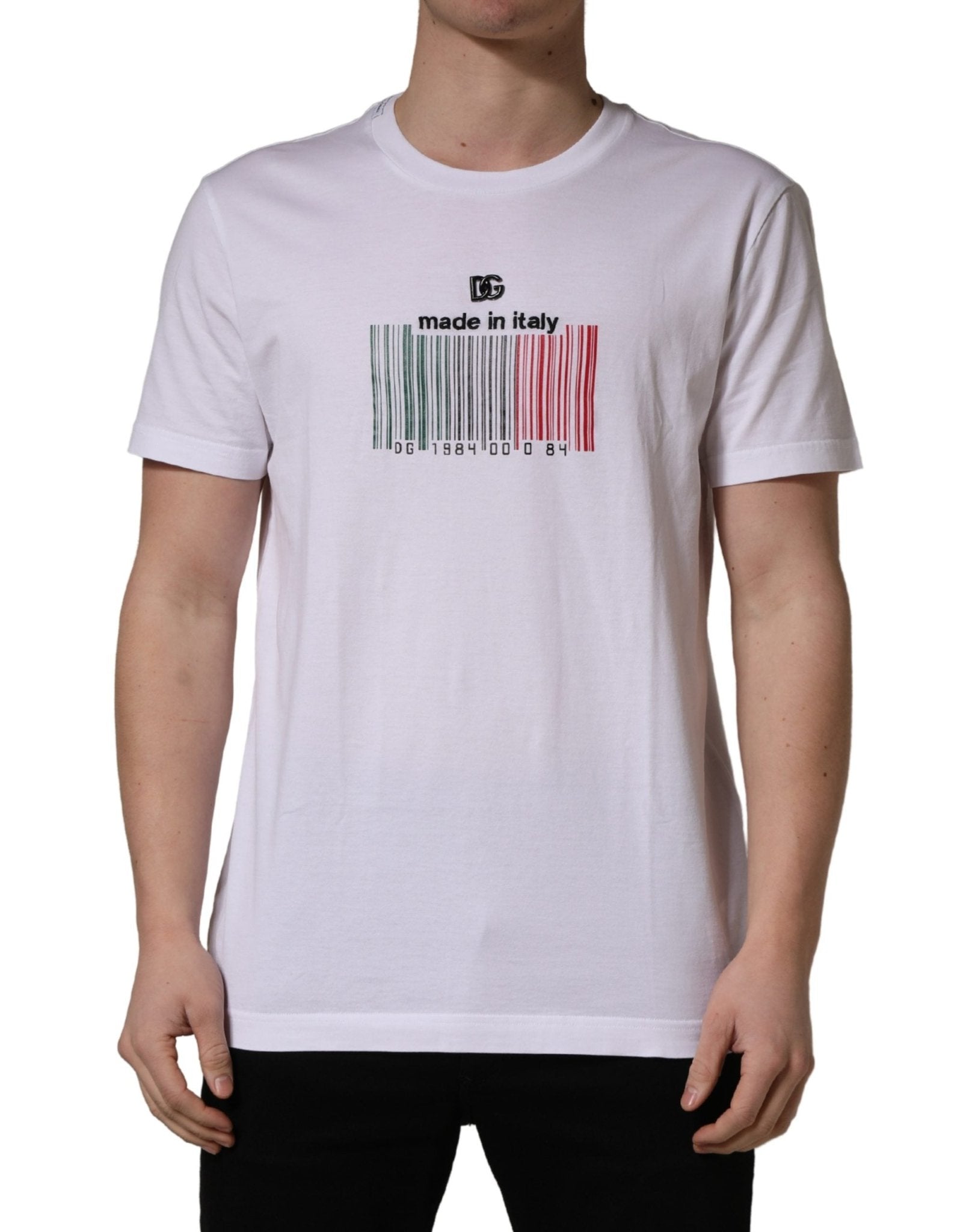 Dolce & Gabbana White Barcode Print Cotton Crew Neck T-shirt - RIMODA
