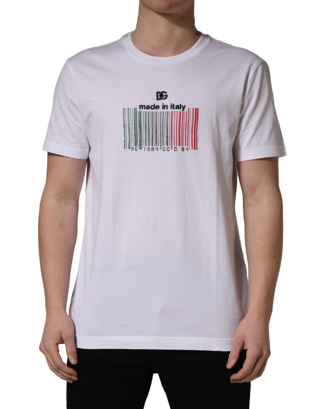 Dolce & Gabbana White Barcode Print Cotton Crew Neck T-shirt - RIMODA