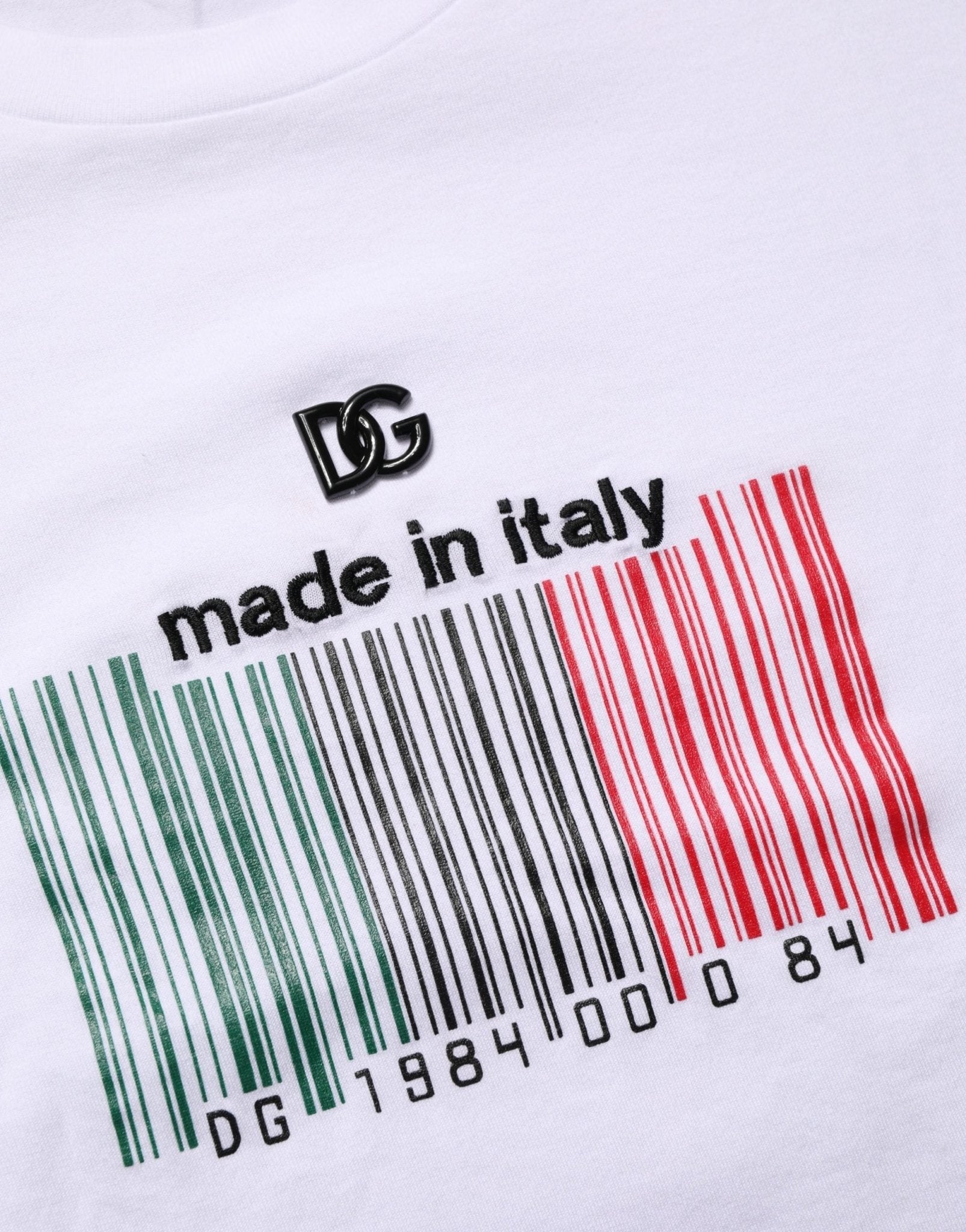 Dolce & Gabbana White Barcode Print Cotton Crew Neck T-shirt - RIMODA