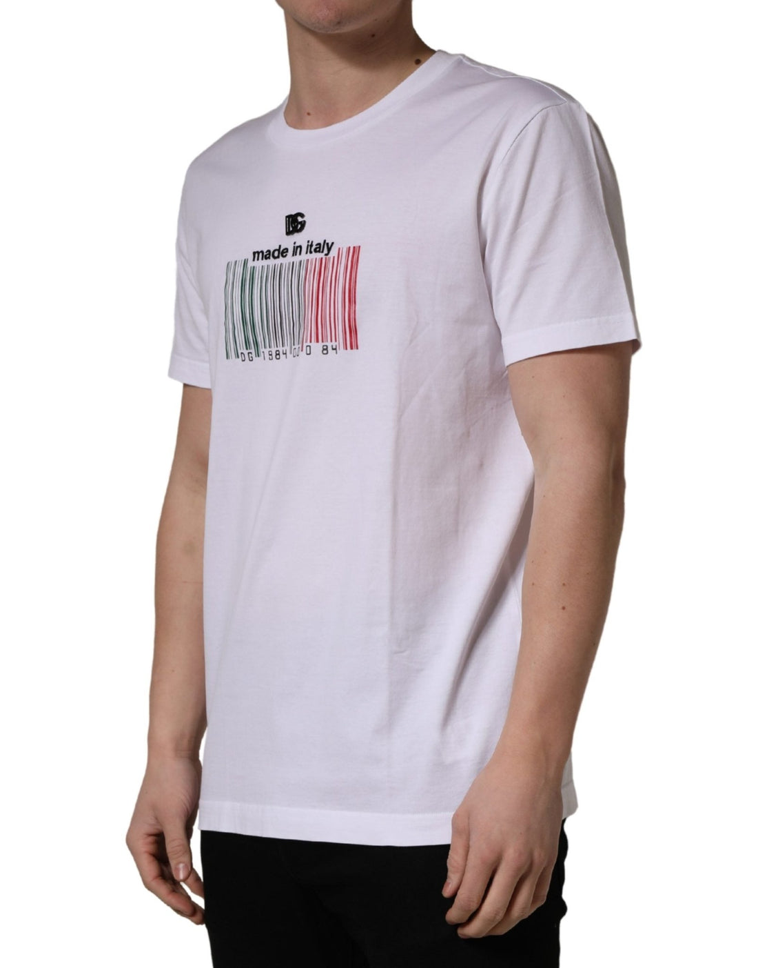 Dolce & Gabbana White Barcode Print Cotton Crew Neck T-shirt - RIMODA