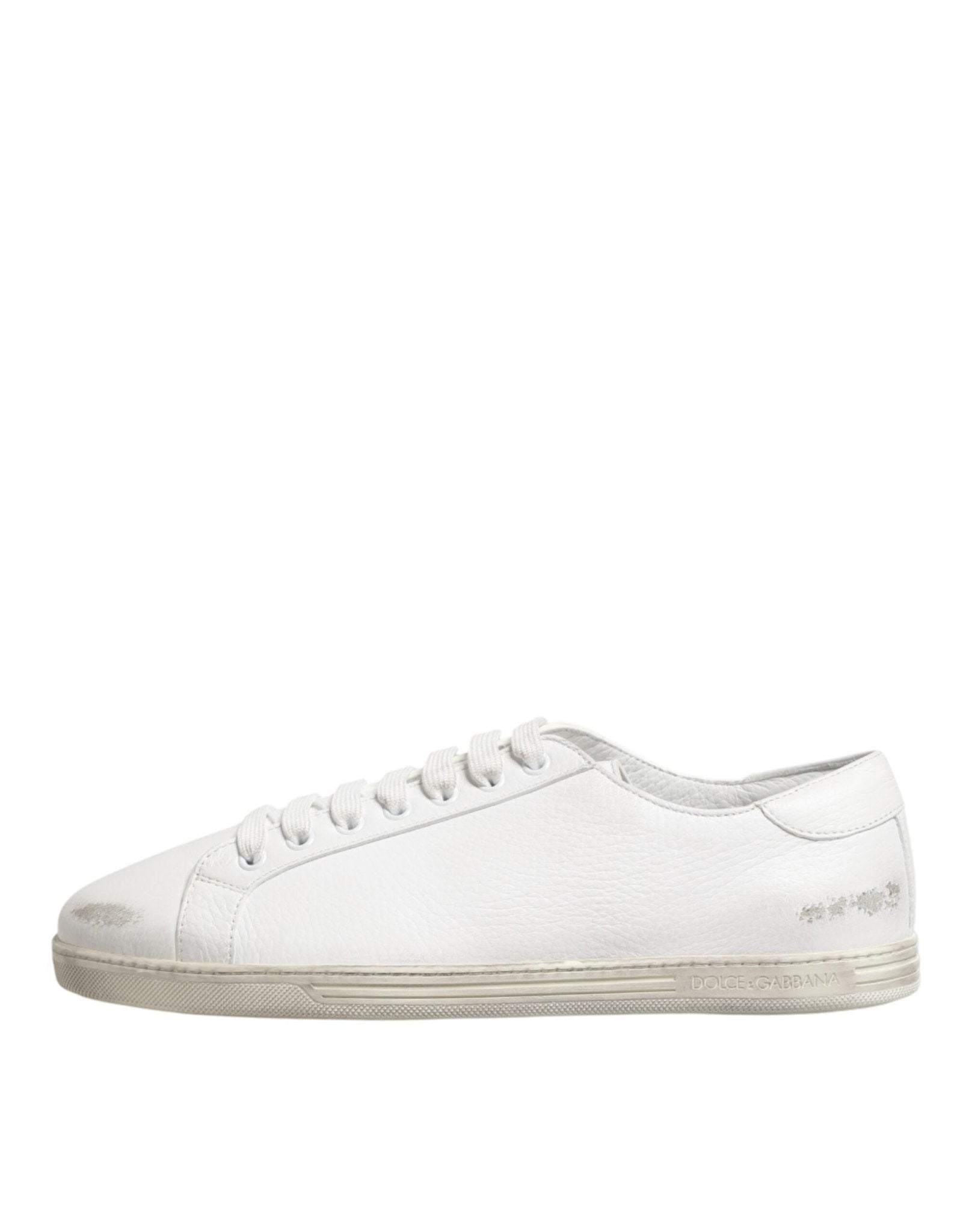 Dolce & Gabbana White Bianco Leather Men Low Top Sneakers Shoes - RIMODA