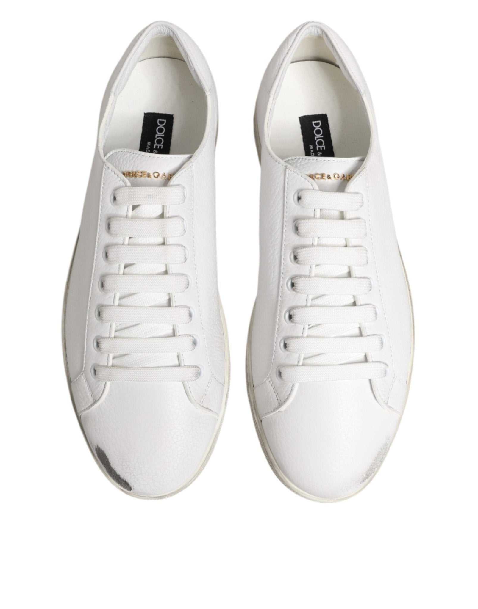 Dolce & Gabbana White Bianco Leather Men Low Top Sneakers Shoes - RIMODA