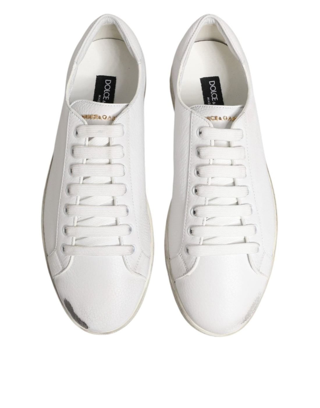 Dolce & Gabbana White Bianco Leather Men Low Top Sneakers Shoes - RIMODA