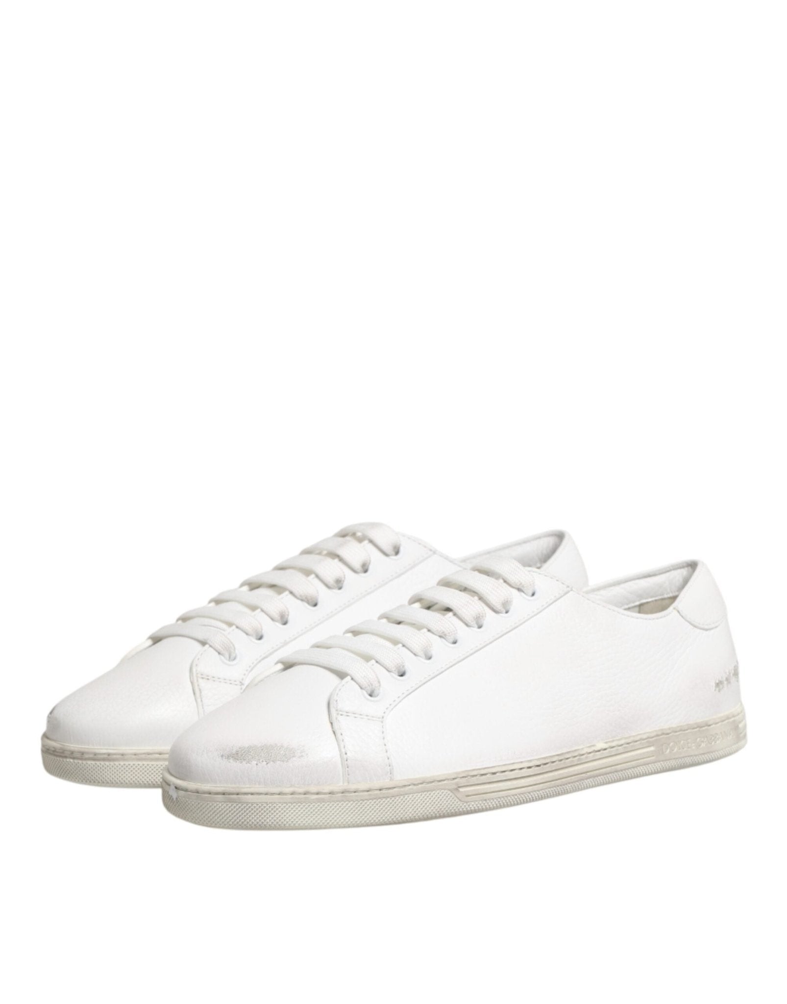Dolce & Gabbana White Bianco Leather Men Low Top Sneakers Shoes - RIMODA