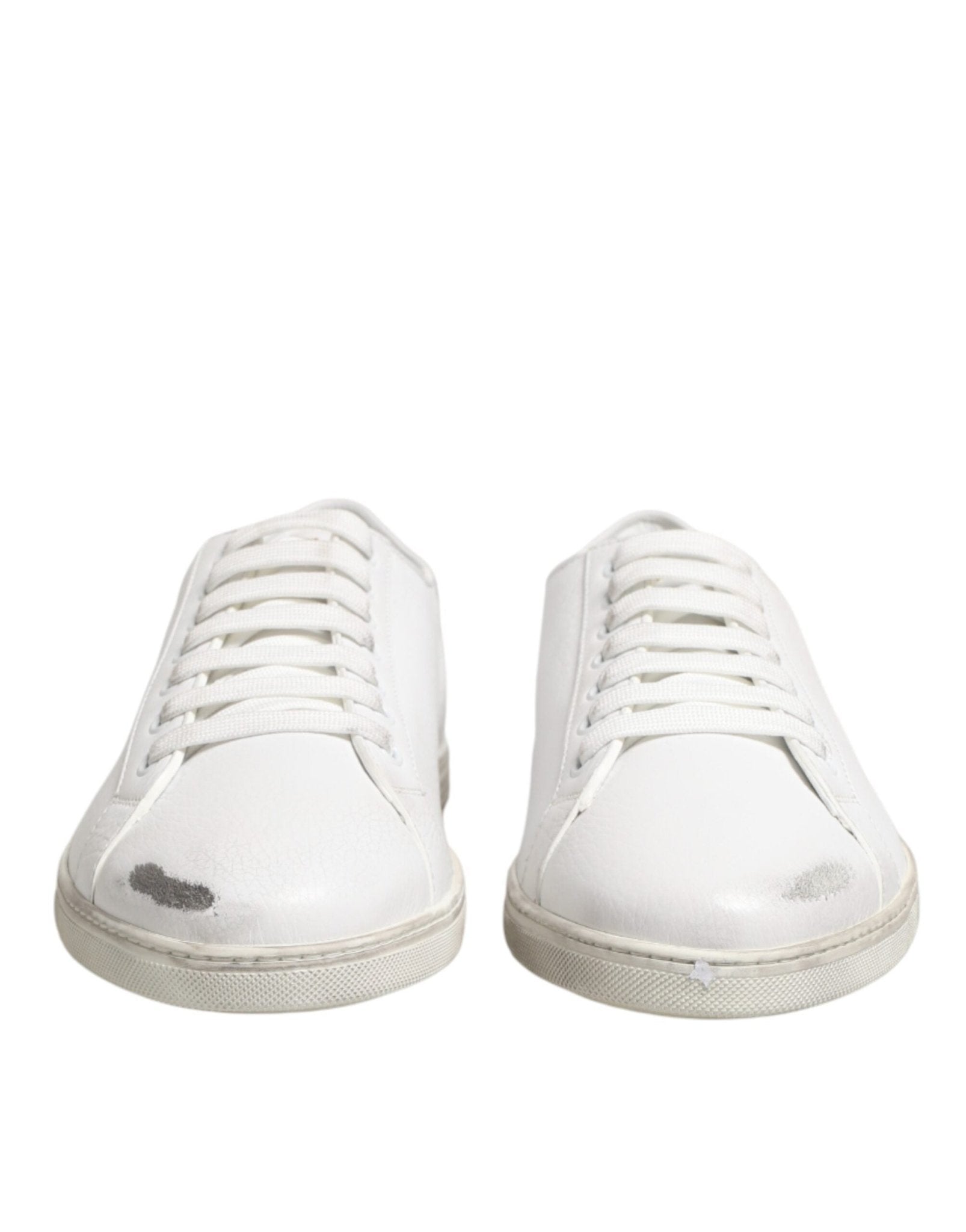 Dolce & Gabbana White Bianco Leather Men Low Top Sneakers Shoes - RIMODA
