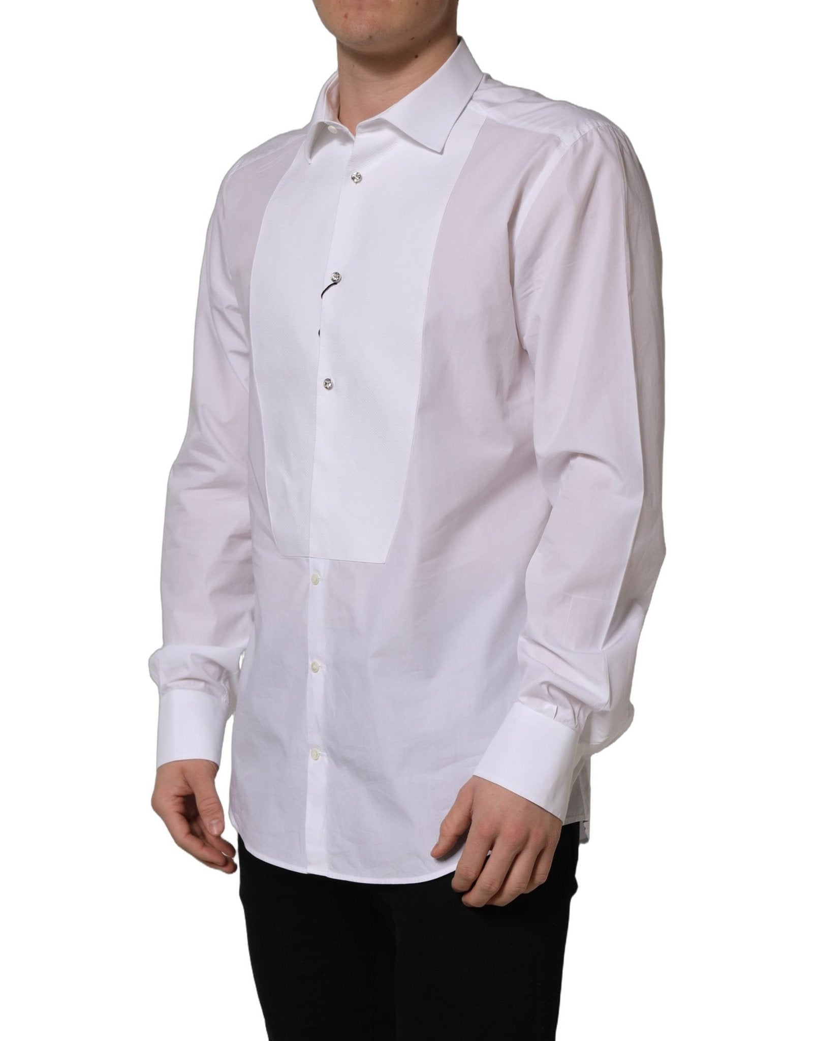 Dolce & Gabbana White Bib Cotton Poplin Dress Formal Shirt - RIMODA