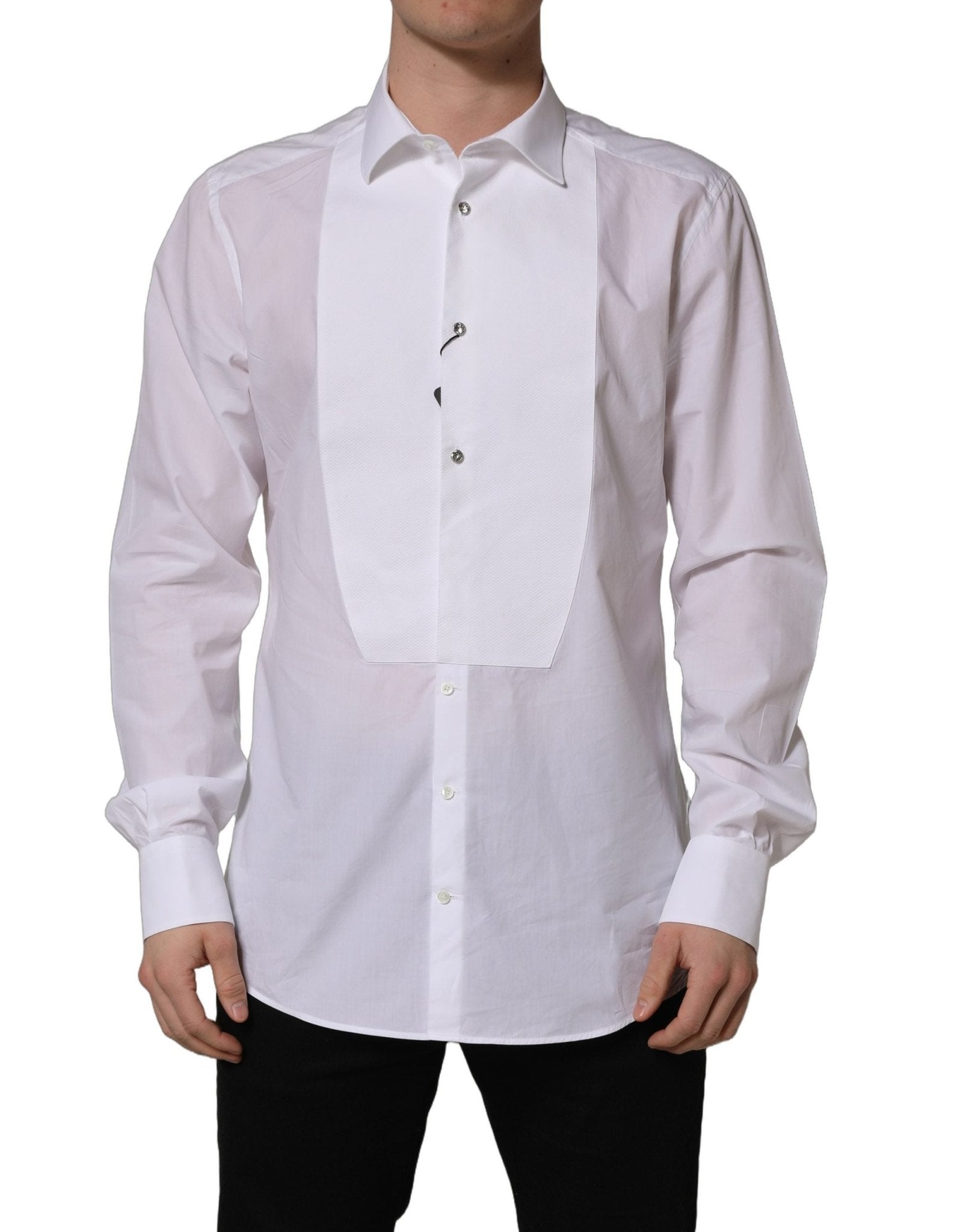 Dolce & Gabbana White Bib Cotton Poplin Dress Formal Shirt - RIMODA