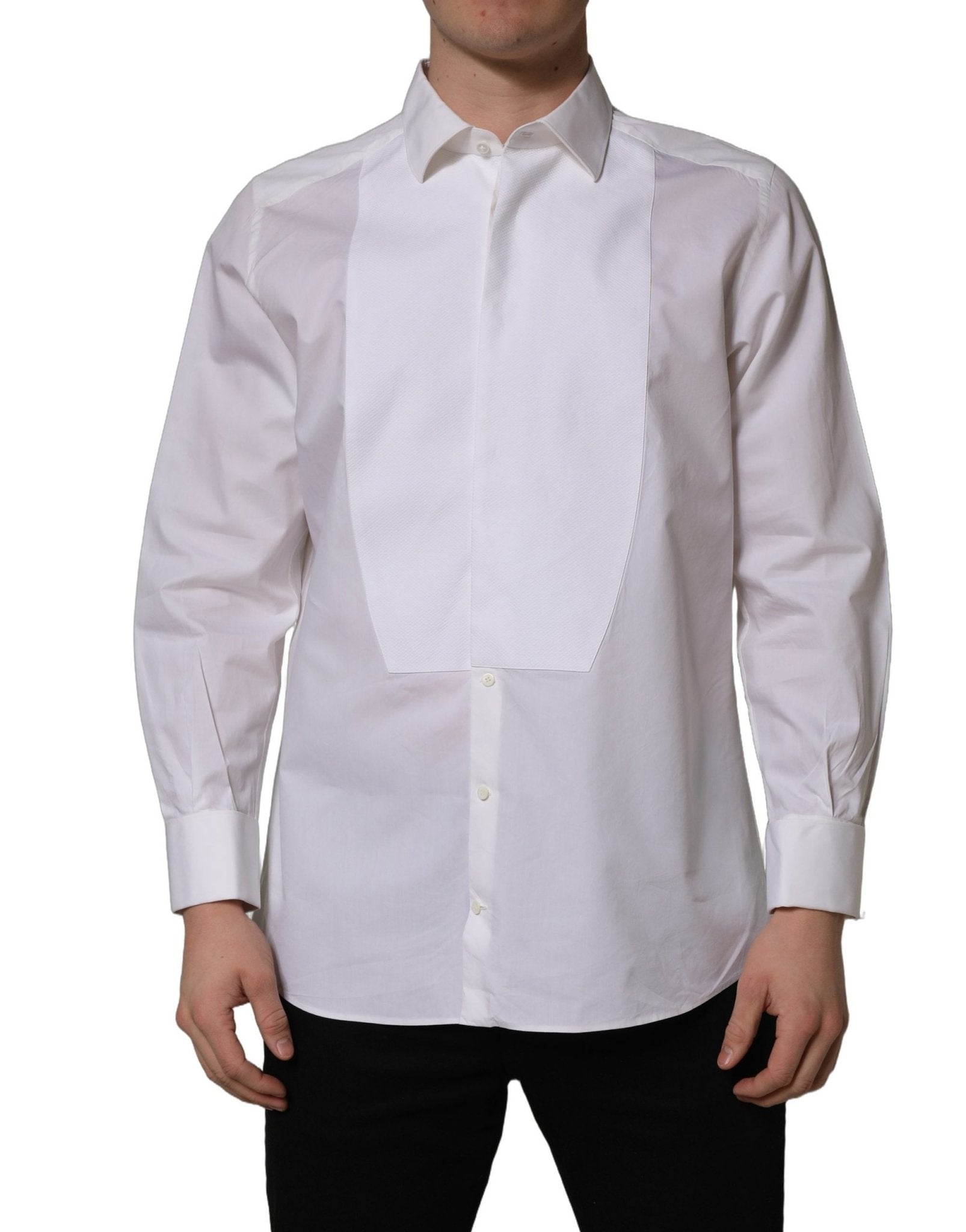 Dolce & Gabbana White Bib Cotton Poplin Dress Formal Shirt - RIMODA