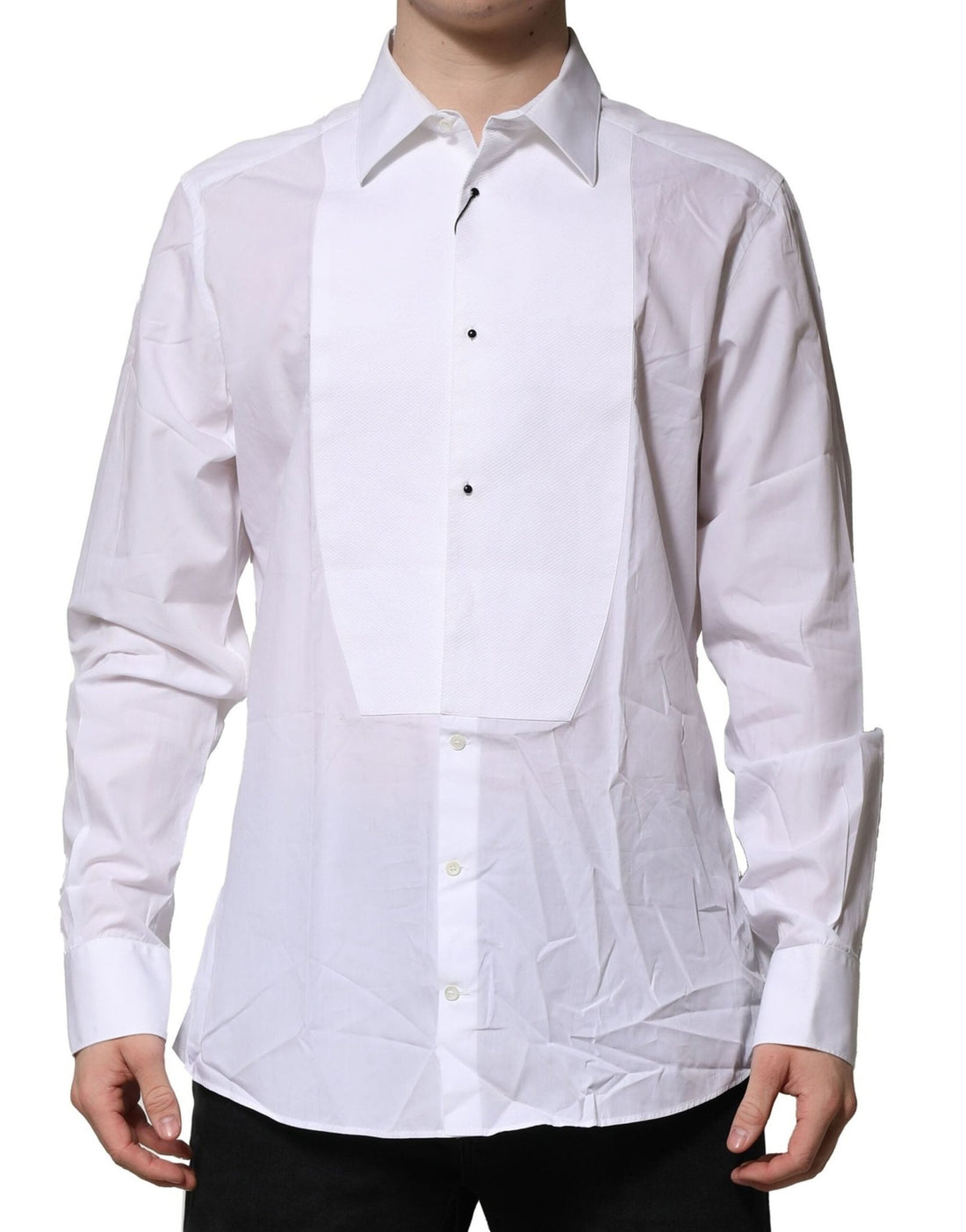 Dolce & Gabbana White Bib Cotton Poplin GOLD Formal Shirt - RIMODA