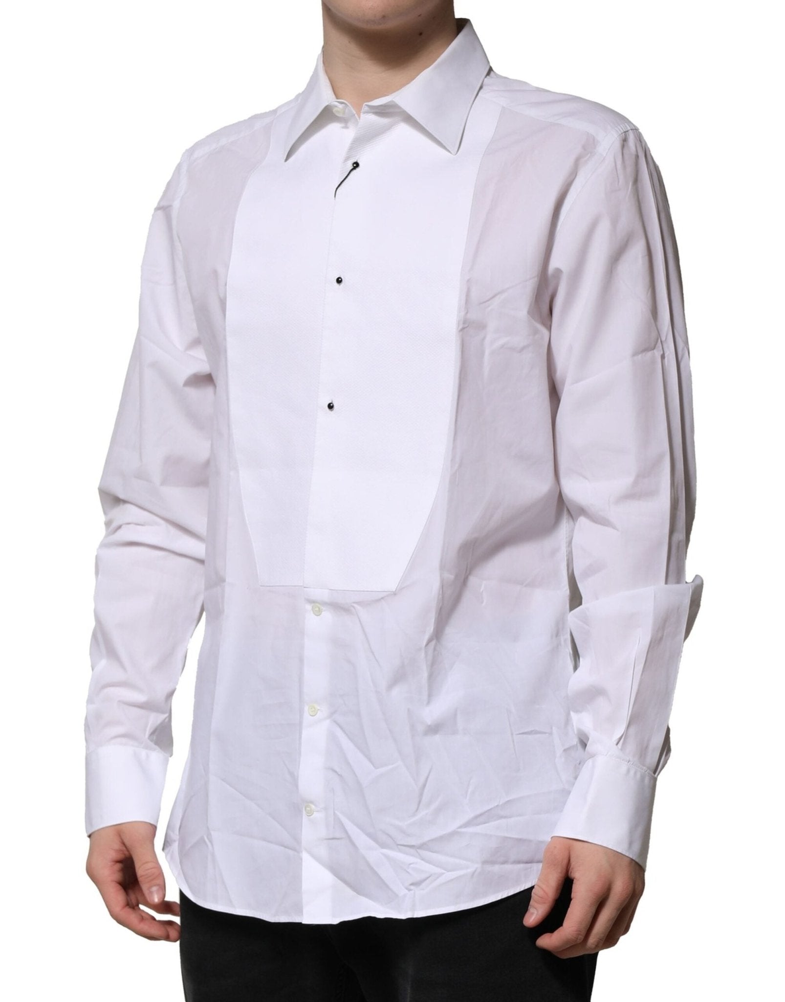 Dolce & Gabbana White Bib Cotton Poplin GOLD Formal Shirt - RIMODA