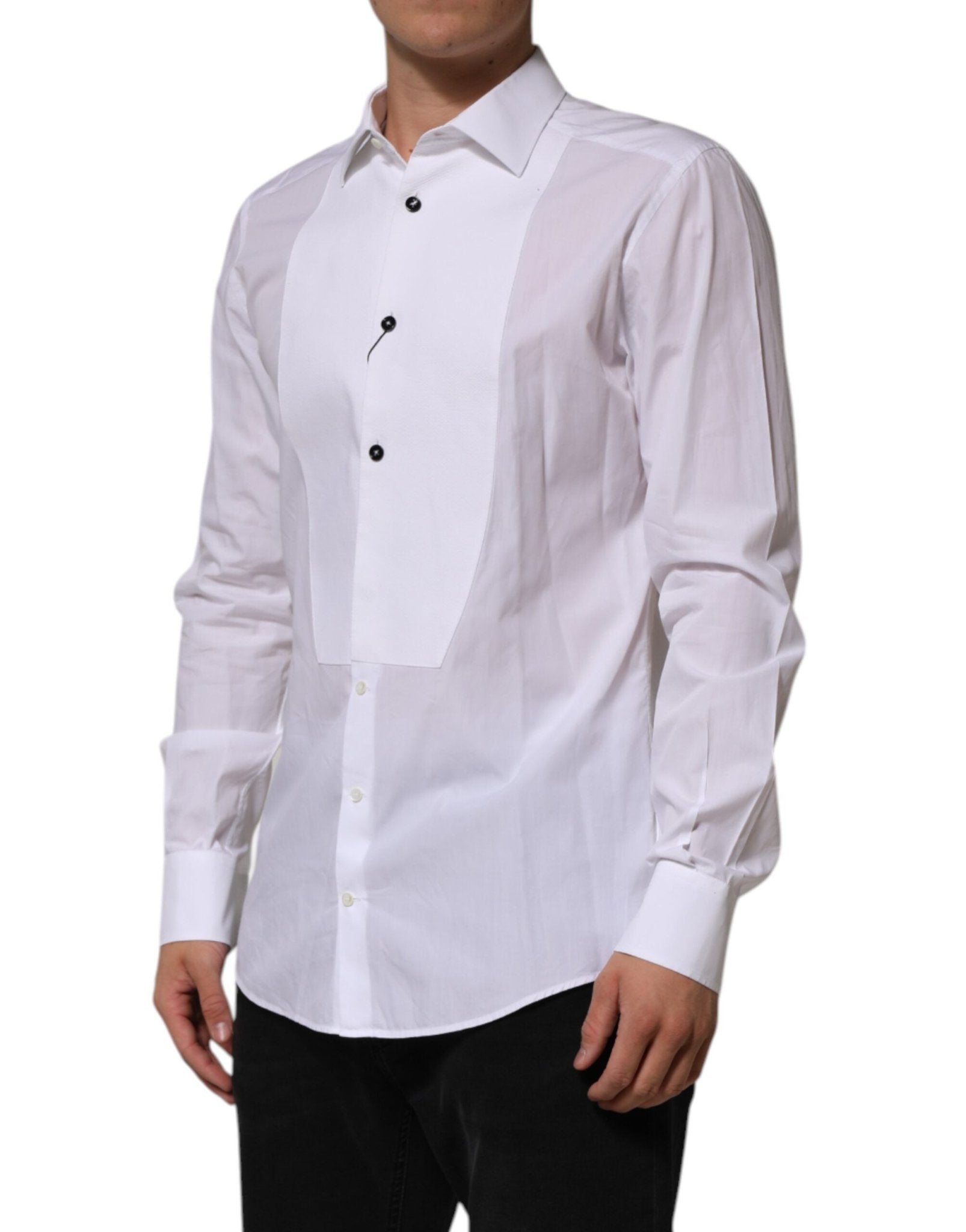 Dolce & Gabbana White Bib Cotton Poplin GOLD Men Formal Shirt - RIMODA
