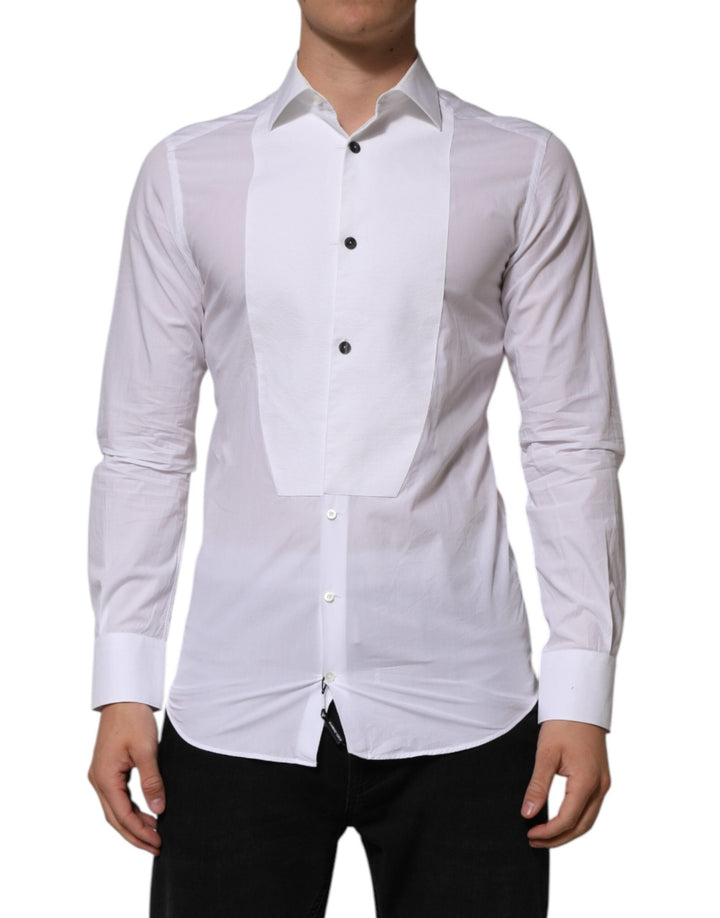 Dolce & Gabbana White Bib Cotton Poplin GOLD Men Formal Shirt - RIMODA