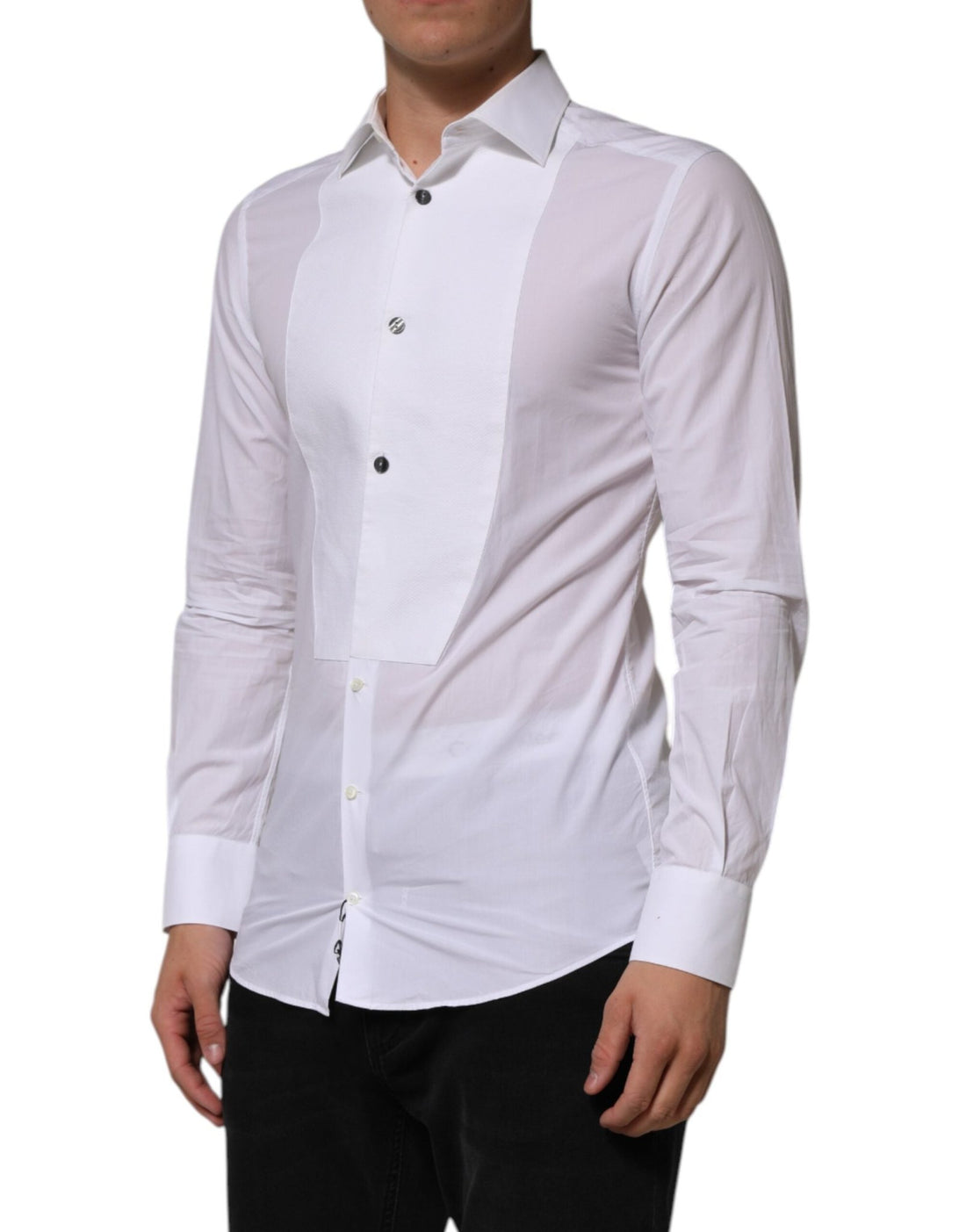 Dolce & Gabbana White Bib Cotton Poplin GOLD Men Formal Shirt - RIMODA