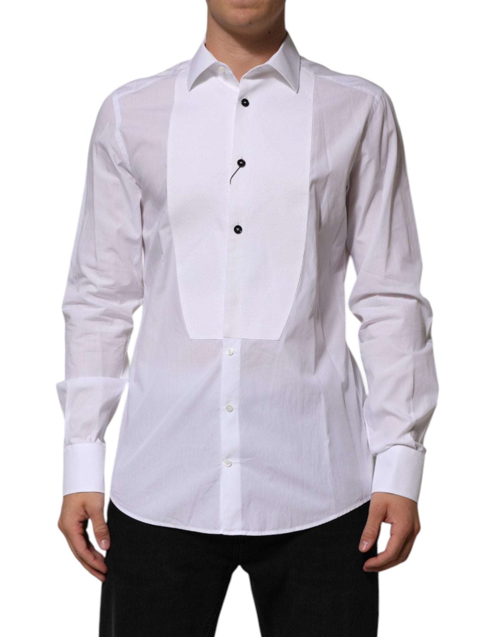 Dolce & Gabbana White Bib Cotton Poplin GOLD Men Formal Shirt - RIMODA