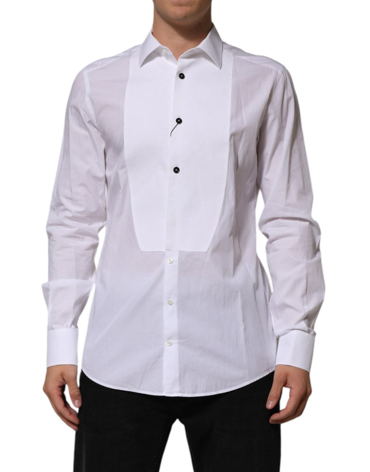 Dolce & Gabbana White Bib Cotton Poplin GOLD Men Formal Shirt - RIMODA