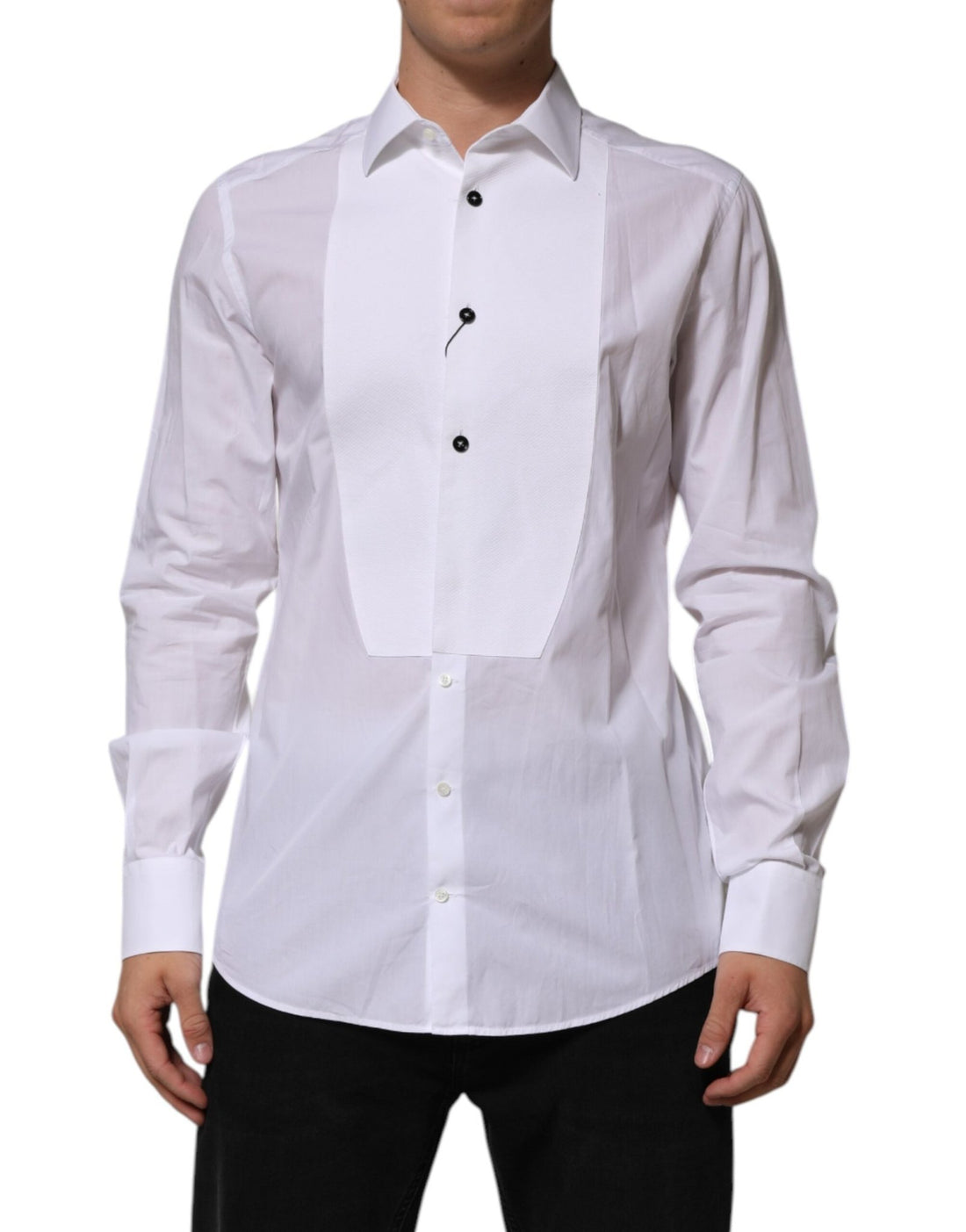 Dolce & Gabbana White Bib Cotton Poplin GOLD Men Formal Shirt - RIMODA