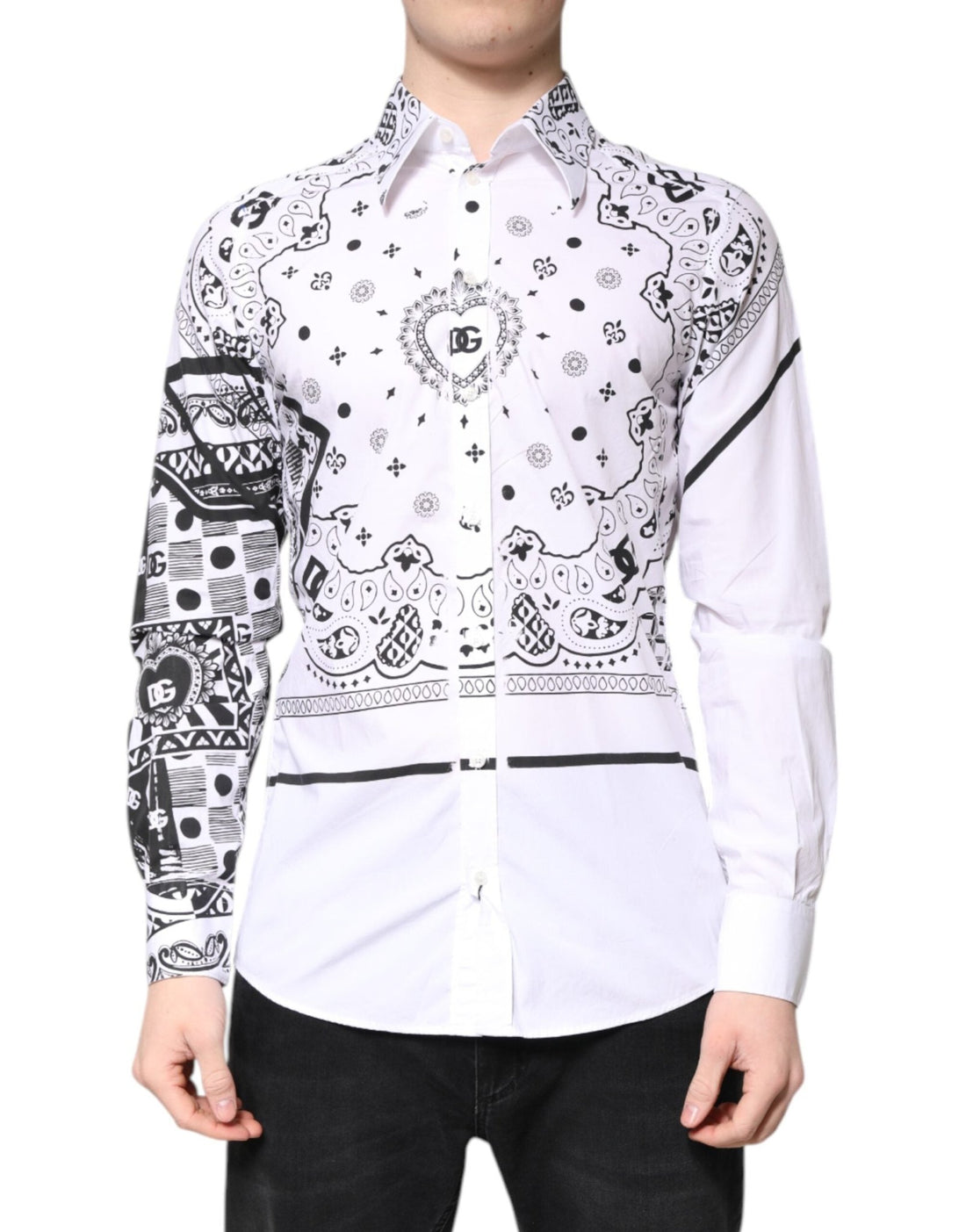 Dolce & Gabbana White Black Bandana MARTINI Men Dress Shirt - RIMODA