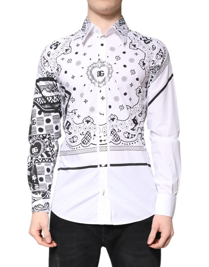 Dolce & Gabbana White Black Bandana MARTINI Men Dress Shirt - RIMODA