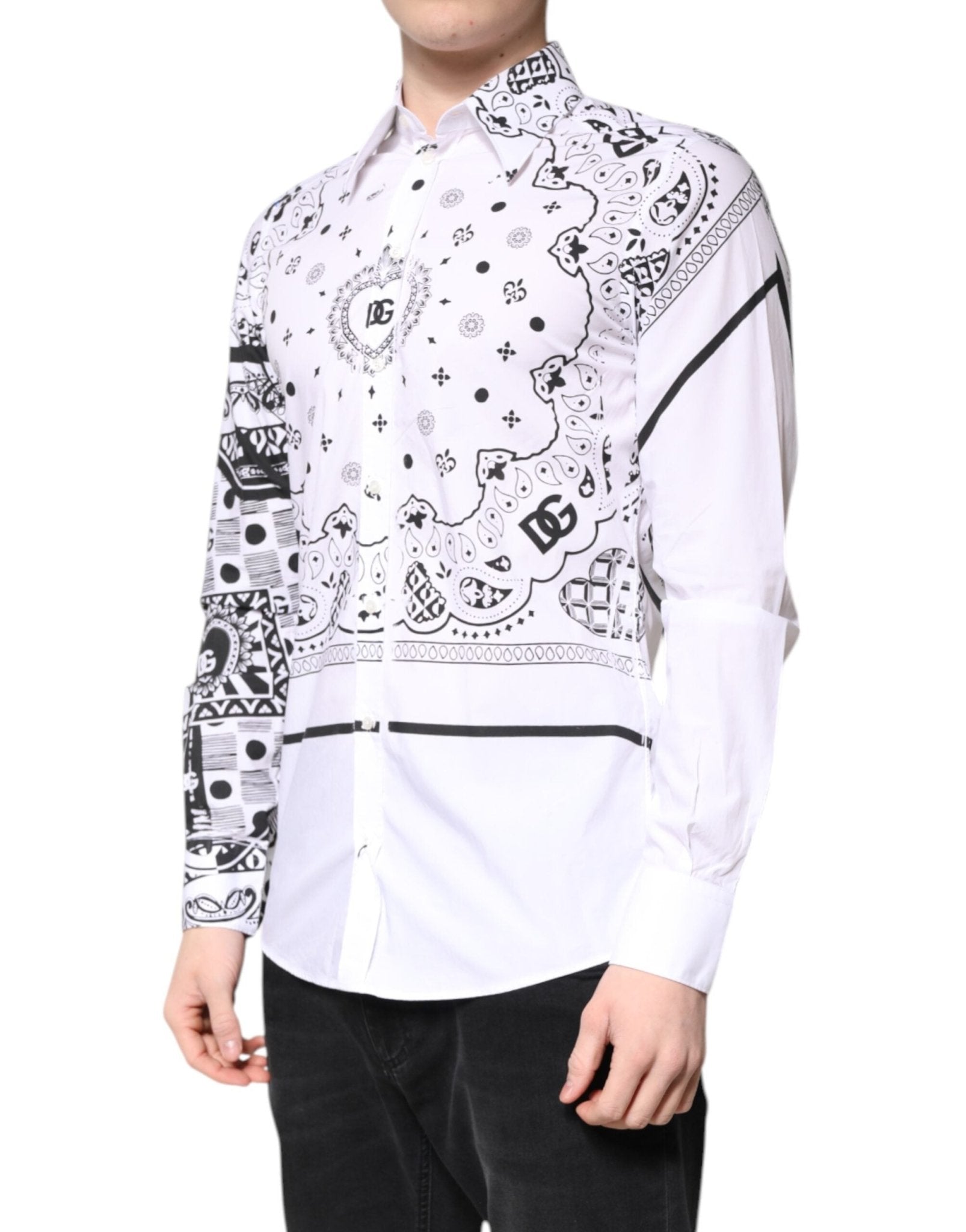 Dolce & Gabbana White Black Bandana MARTINI Men Dress Shirt - RIMODA