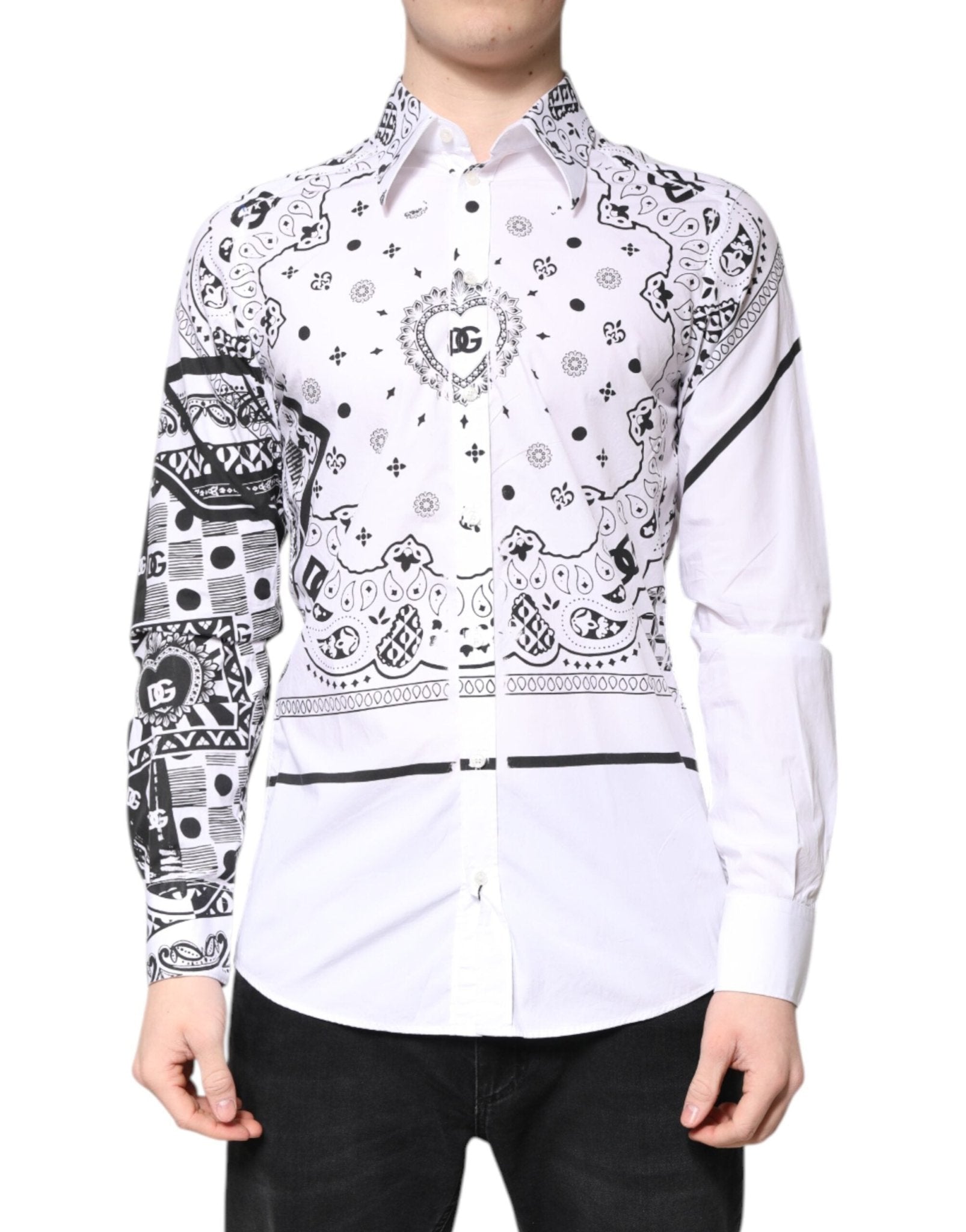 Dolce & Gabbana White Black Bandana MARTINI Men Dress Shirt - RIMODA
