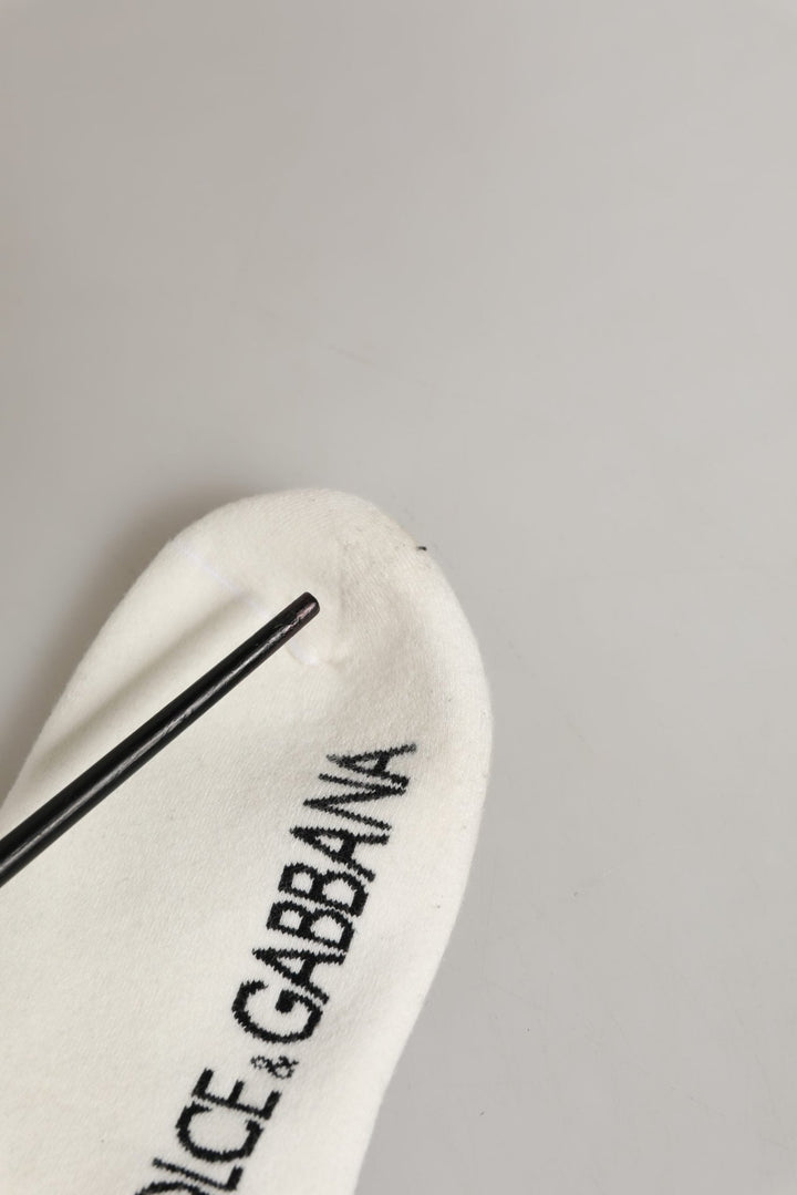 Dolce & Gabbana White Black Cotton Ankle Length DG Logo Socks - RIMODA