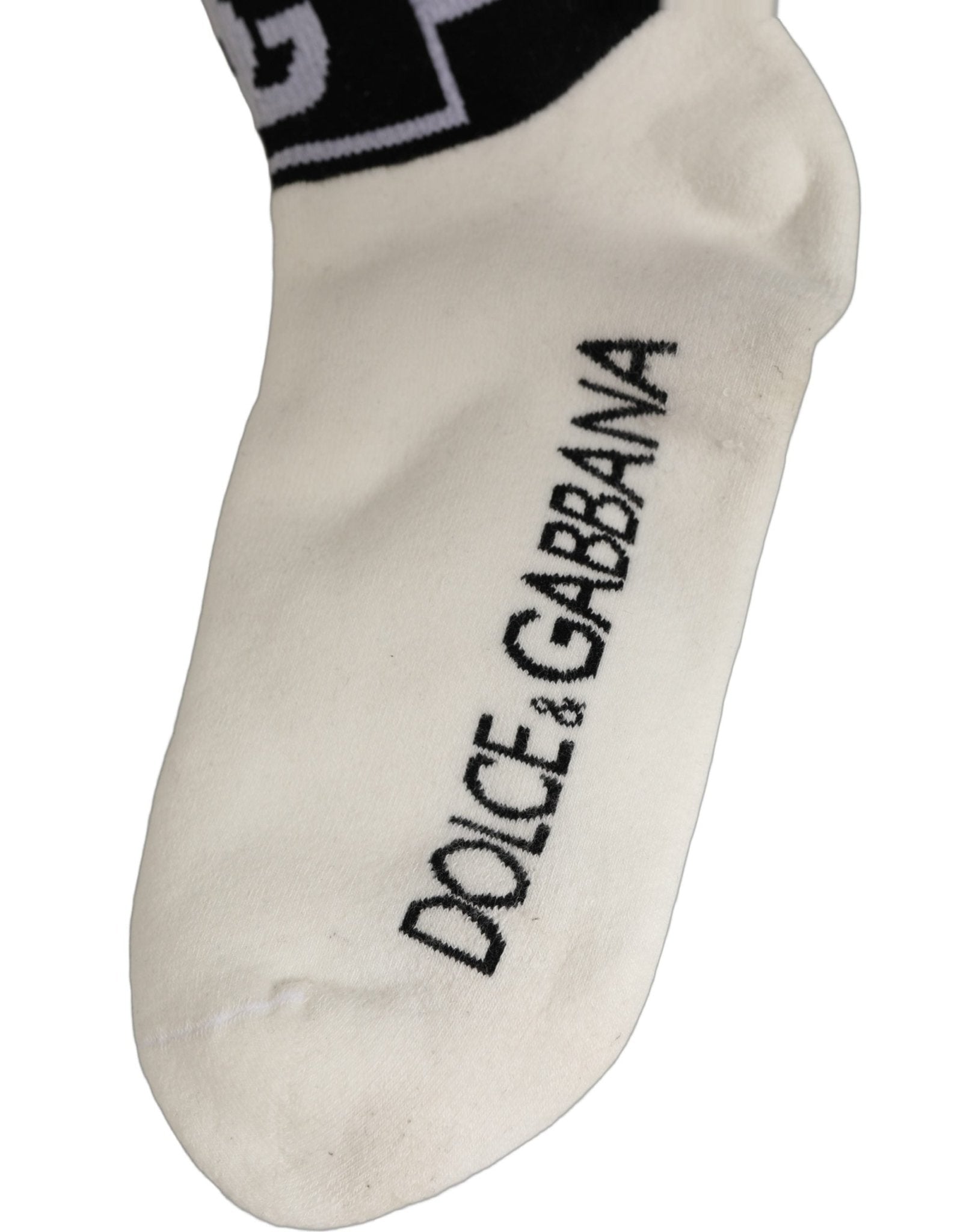 Dolce & Gabbana White Black Cotton Ankle Length DG Logo Socks - RIMODA
