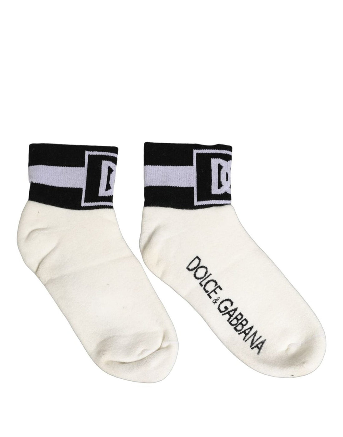 Dolce & Gabbana White Black Cotton Ankle Length DG Logo Socks - RIMODA