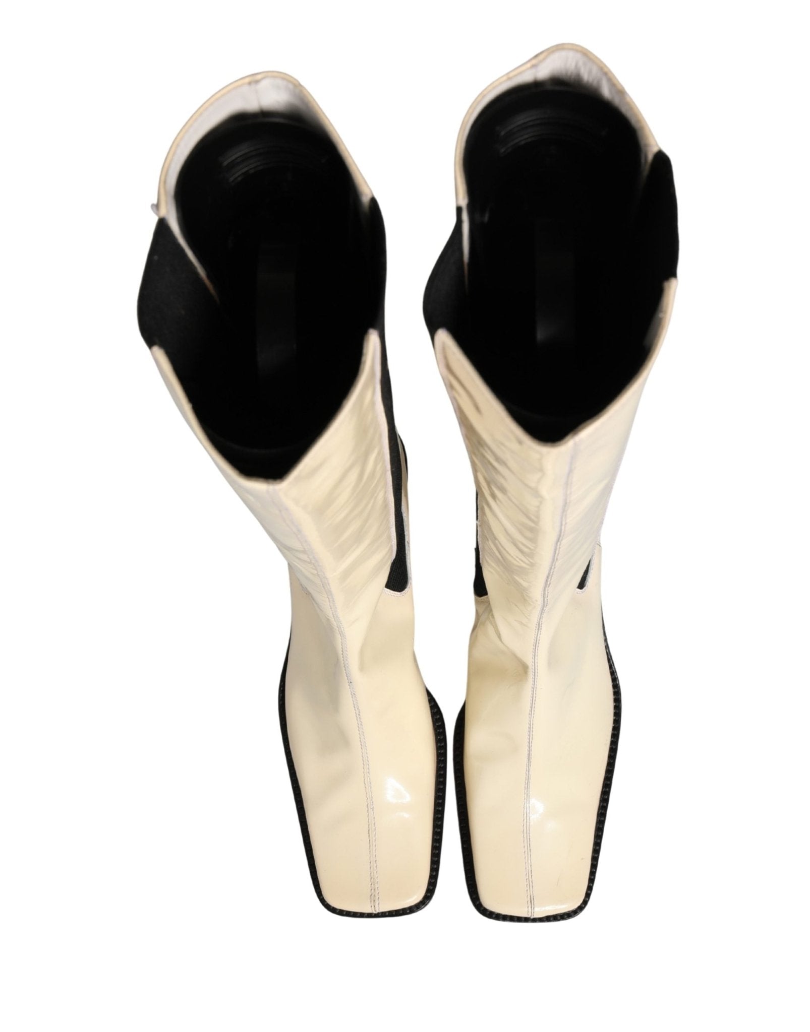 Dolce & Gabbana White Black Leather Knee High Boots Shoes - RIMODA