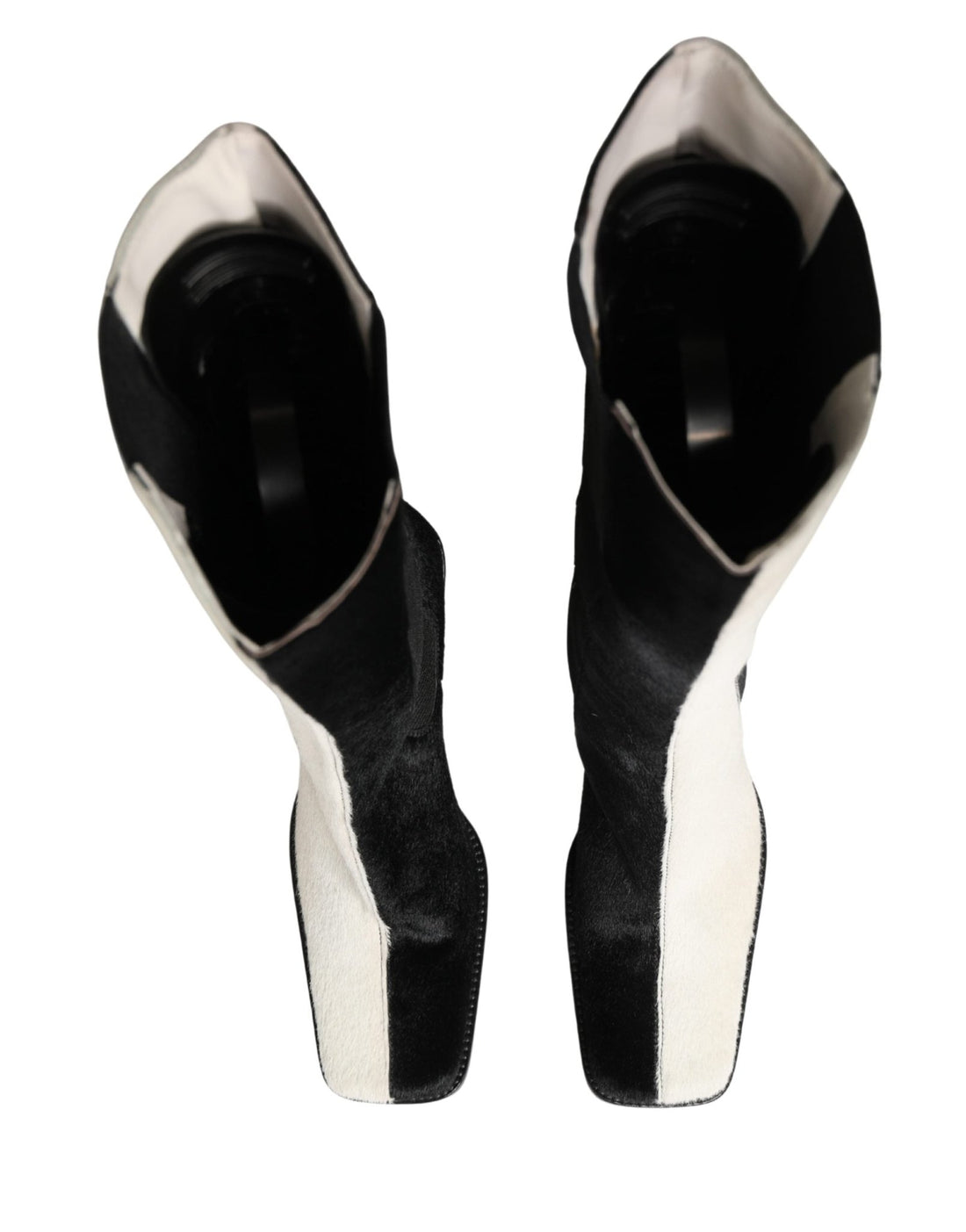 Dolce & Gabbana White Black Leather Knee High Boots Shoes - RIMODA