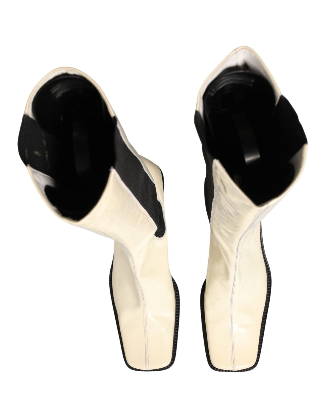 Dolce & Gabbana White Black Leather Knee High Boots Shoes - RIMODA
