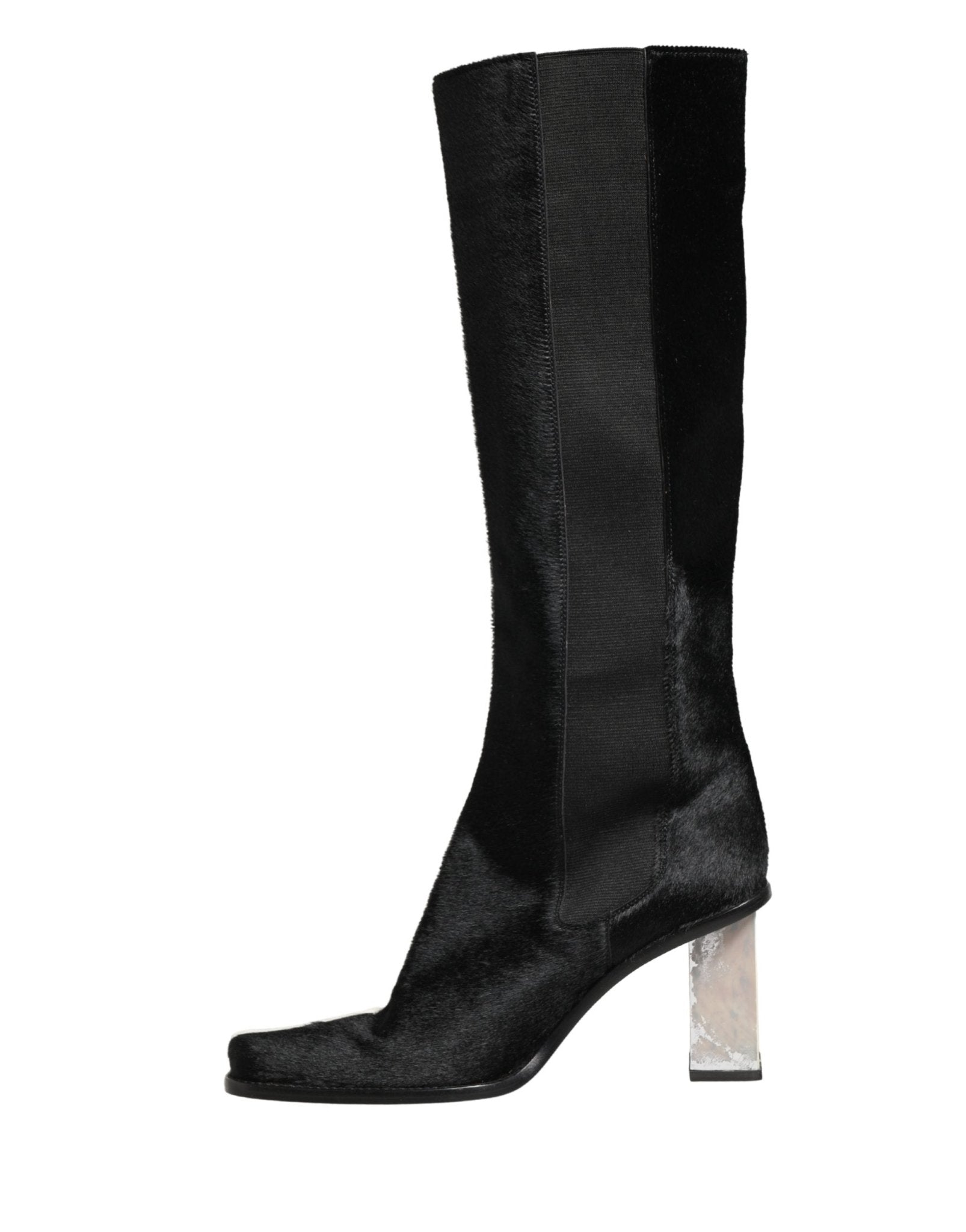 Dolce & Gabbana White Black Leather Knee High Boots Shoes - RIMODA