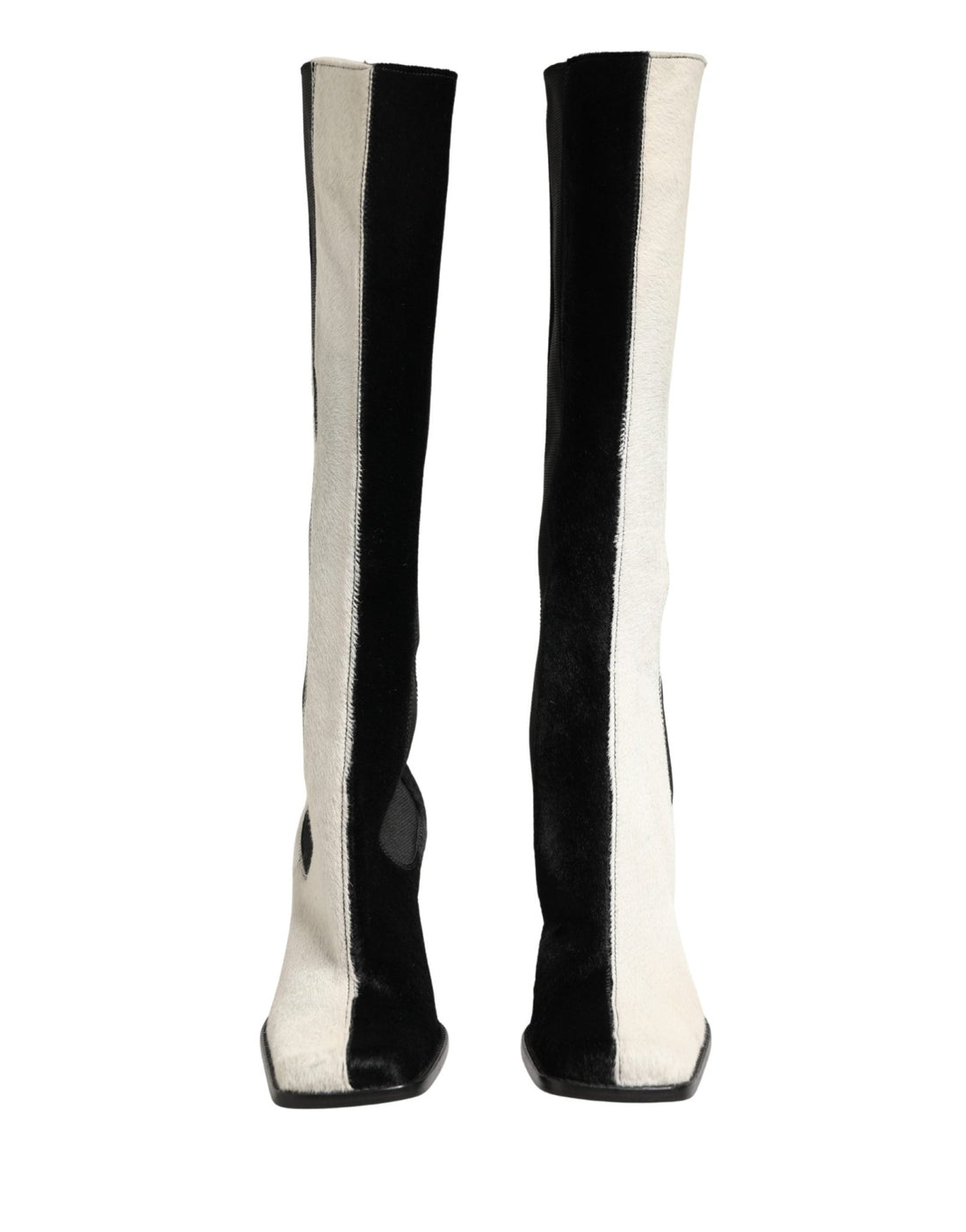Dolce & Gabbana White Black Leather Knee High Boots Shoes - RIMODA